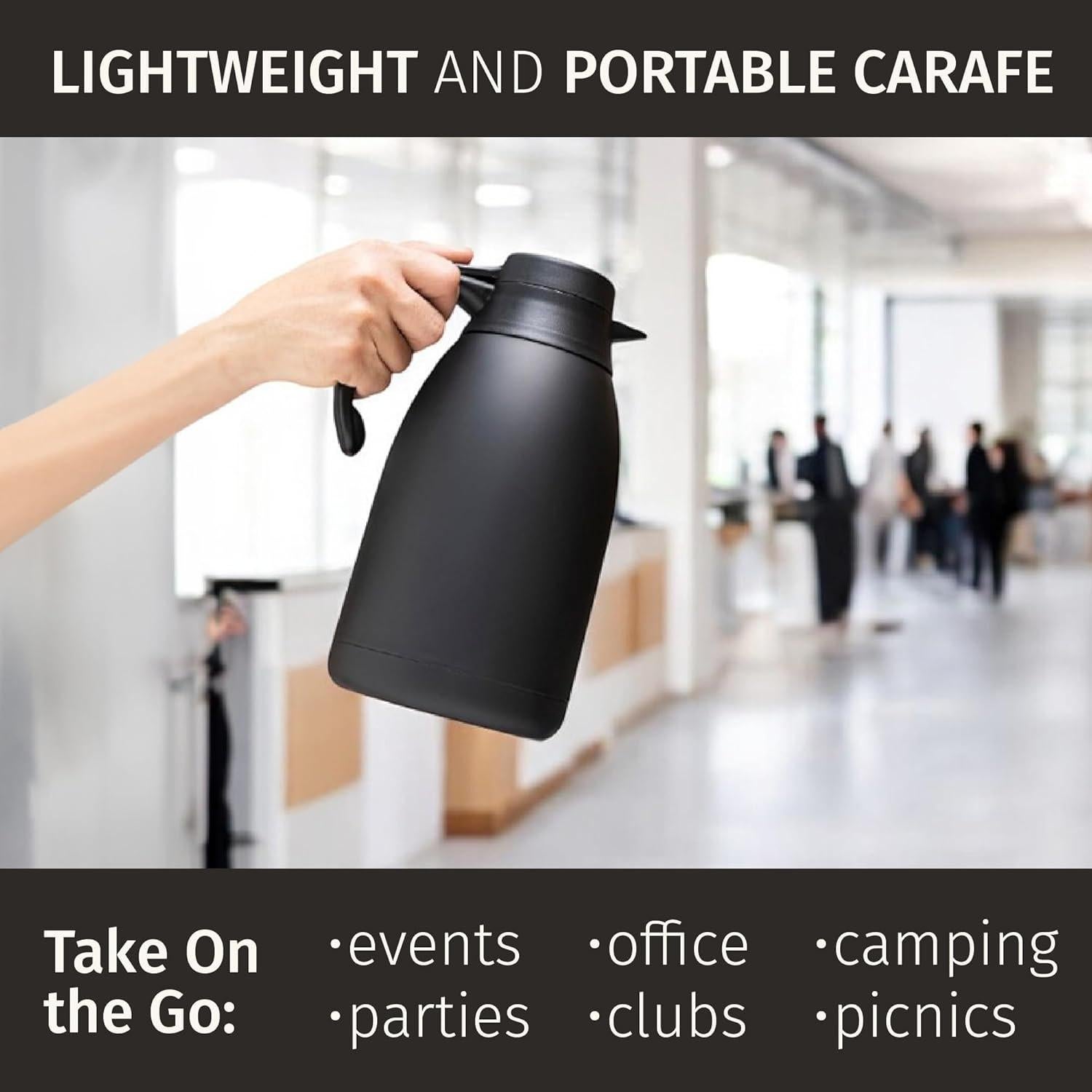 Jarra Térmica Cresimo 2L Acero Inoxidable Negra - Calor 12h Frío 36h