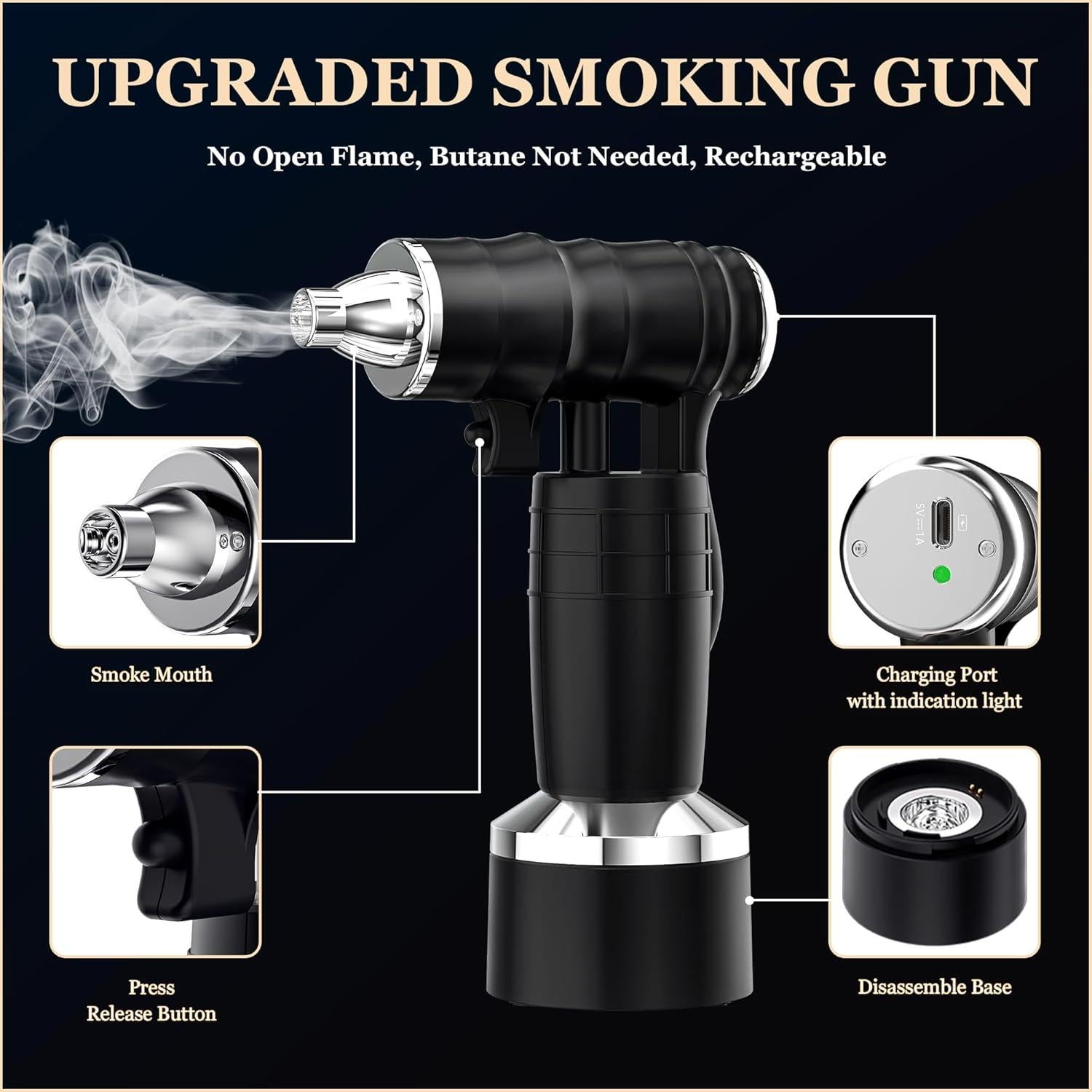 Kit de Ahumador de Cócteles CIKSMO Recargable con 8 Astillas