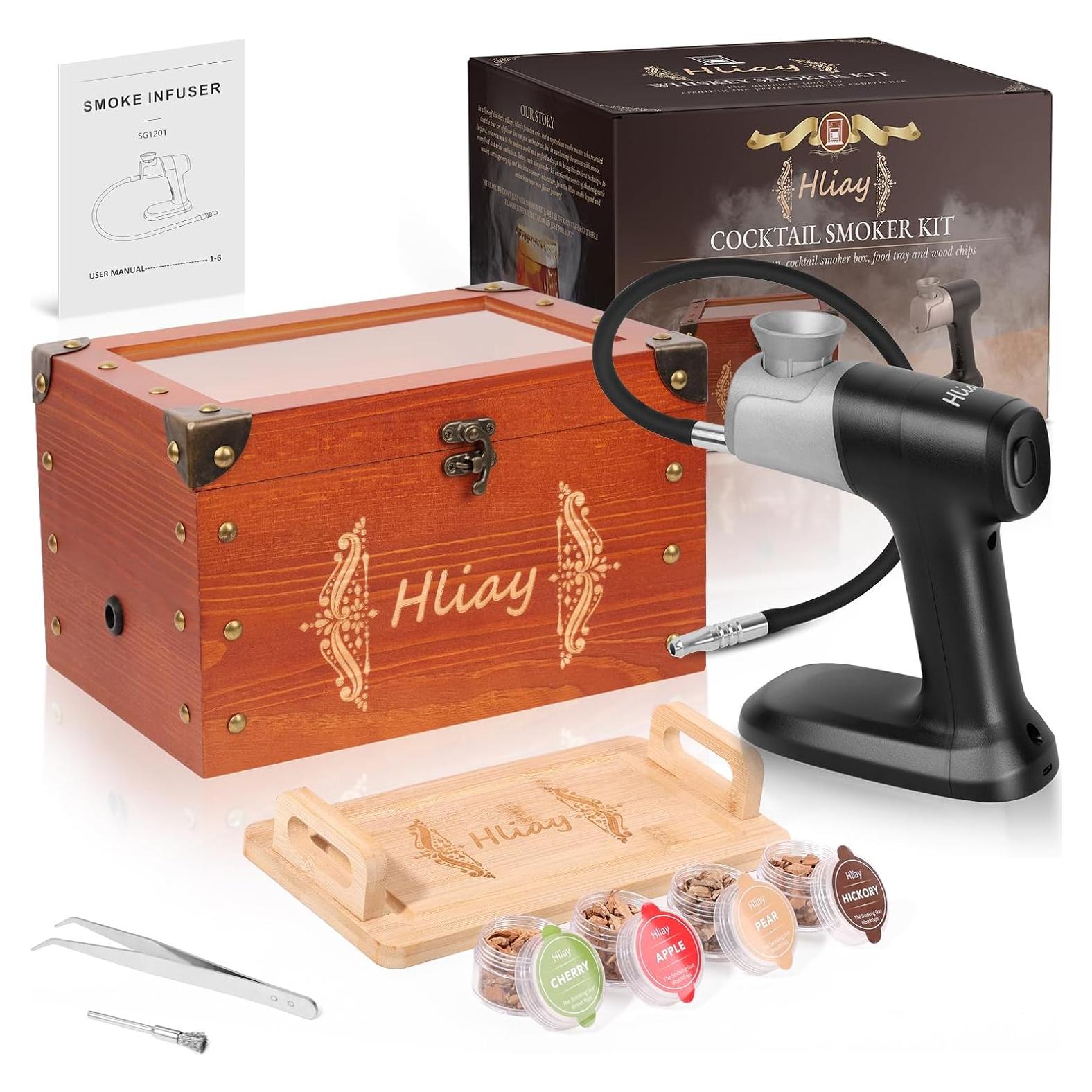 Smoking Gun Food Smoker with Wooden Smoking Box, Smoke Gun for Cocktails, Old Fashioned Smoker Kit Include Tray&Wood Chips, Old Fashioned Cocktail Smoker Kit, Gift for Men
