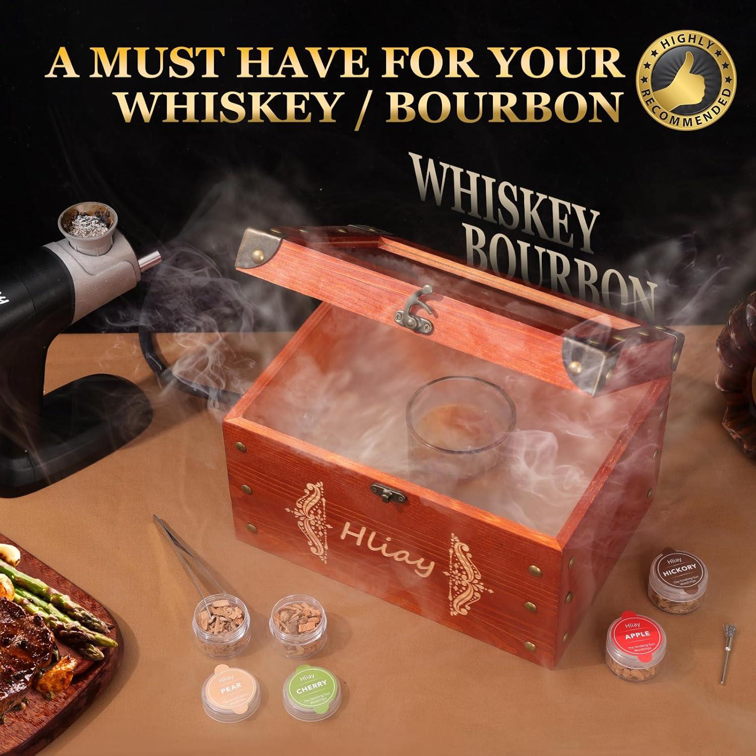 Smoking Gun Food Smoker with Wooden Smoking Box, Smoke Gun for Cocktails, Old Fashioned Smoker Kit Include Tray&Wood Chips, Old Fashioned Cocktail Smoker Kit, Gift for Men