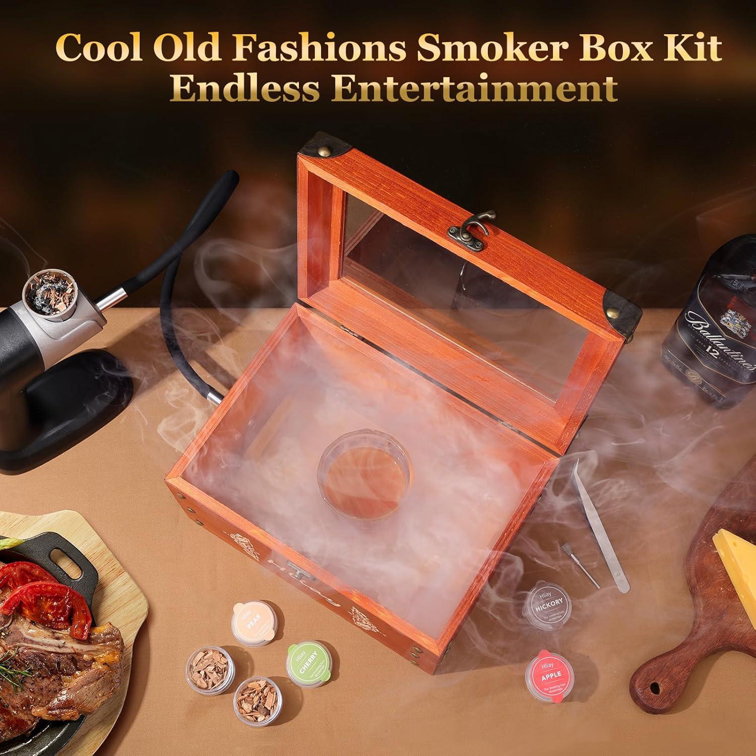 Smoking Gun Food Smoker with Wooden Smoking Box, Smoke Gun for Cocktails, Old Fashioned Smoker Kit Include Tray&Wood Chips, Old Fashioned Cocktail Smoker Kit, Gift for Men