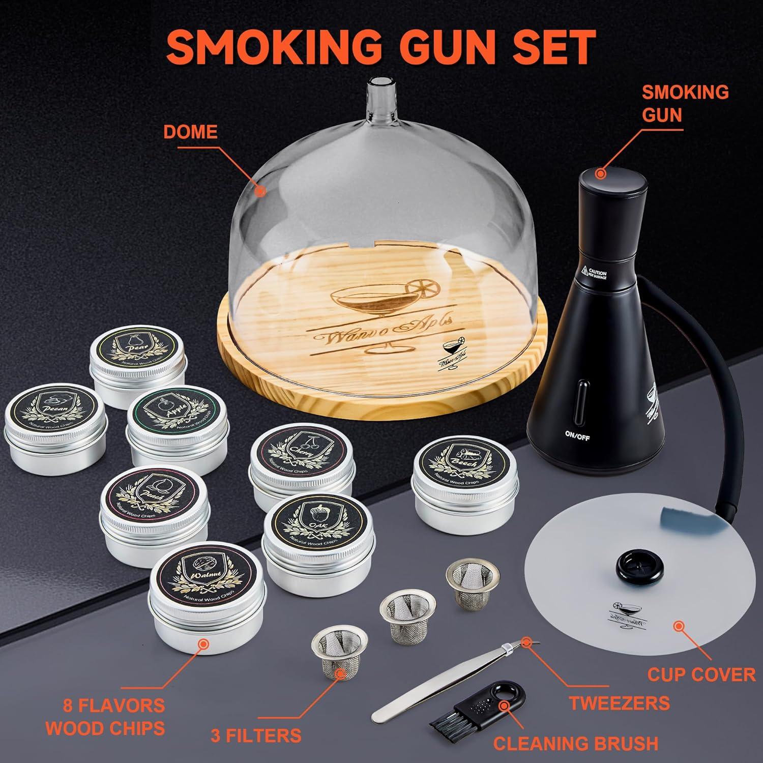 Elegant Cocktail Smoker Kit - Complete Whiskey Drink Smoking Gun with 8 Flavors of Wood Chips, Dome, and Accessories, Adds Flavor to Food and Drinks, Infuser Kit for Indoor Outdoor Use