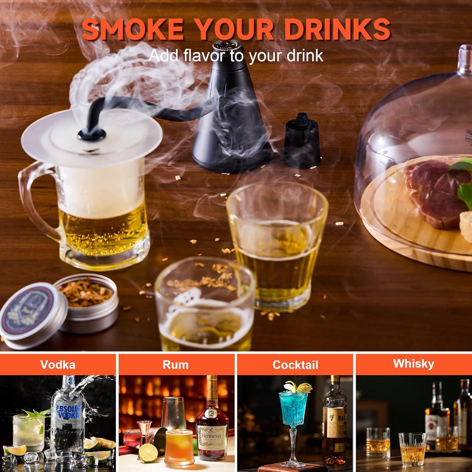 Elegant Cocktail Smoker Kit - Complete Whiskey Drink Smoking Gun with 8 Flavors of Wood Chips, Dome, and Accessories, Adds Flavor to Food and Drinks, Infuser Kit for Indoor Outdoor Use