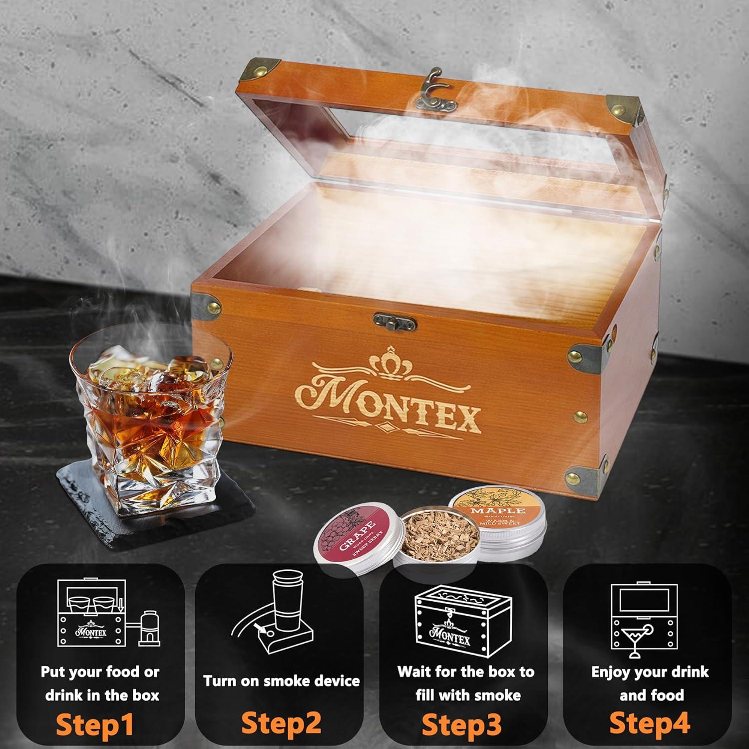 Cocktail Smoker Kit, Whiskey Smoker Kit with Smoking Gun, Whiskey Gift for Men, Bourbon Gifts for Men, Included Cocktail Smoker Box, Food Tray and 6 Wood Chips, Bourbon Smoker Kit