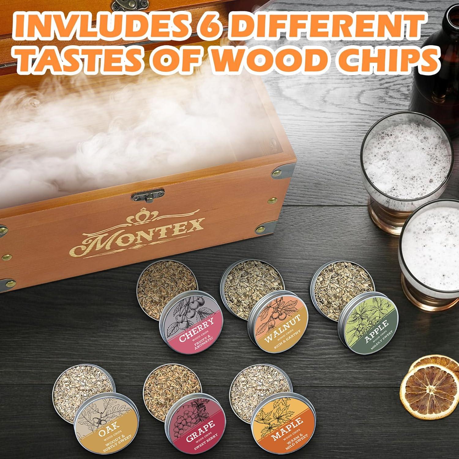 Cocktail Smoker Kit, Whiskey Smoker Kit with Smoking Gun, Whiskey Gift for Men, Bourbon Gifts for Men, Included Cocktail Smoker Box, Food Tray and 6 Wood Chips, Bourbon Smoker Kit