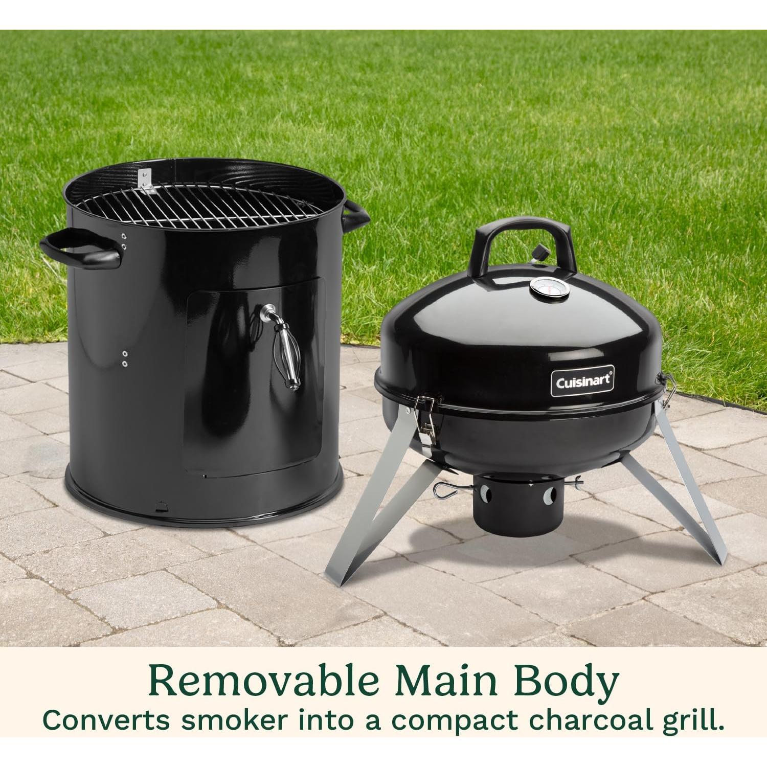 Cuisinart 16” Vertical Charcoal Smoker, Integrated Thermometer, Water Bowl and Dual Vents Perfect for Smoked Brisket, Chrome Plated Grates Smoker Grill for BBQ, Camping, Tailgates