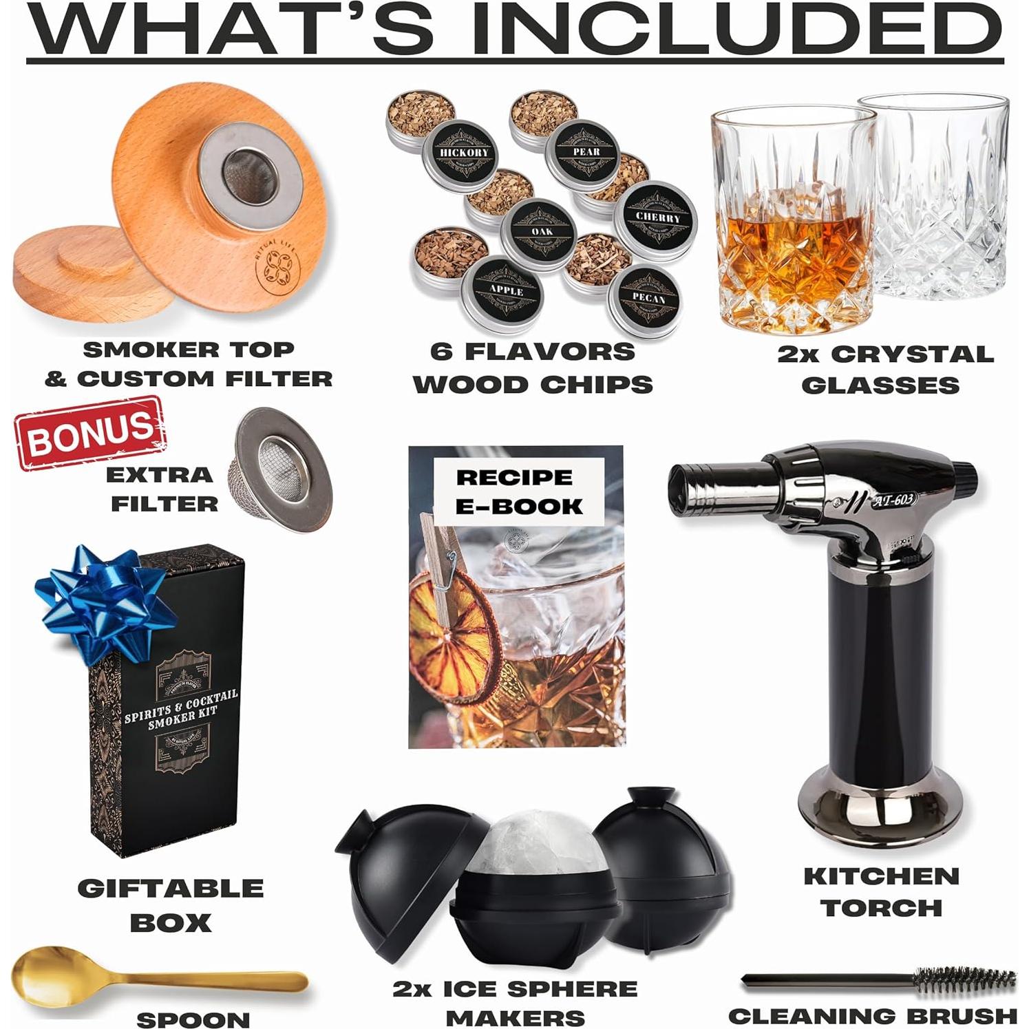 Kit de Ahumador de Whiskey Ritual Life con 2 Vasos y Antorcha