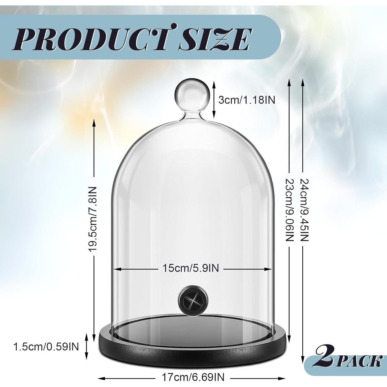 Cloche de Humo de Vidrio Uiifan con Base de Madera - 2 Piezas