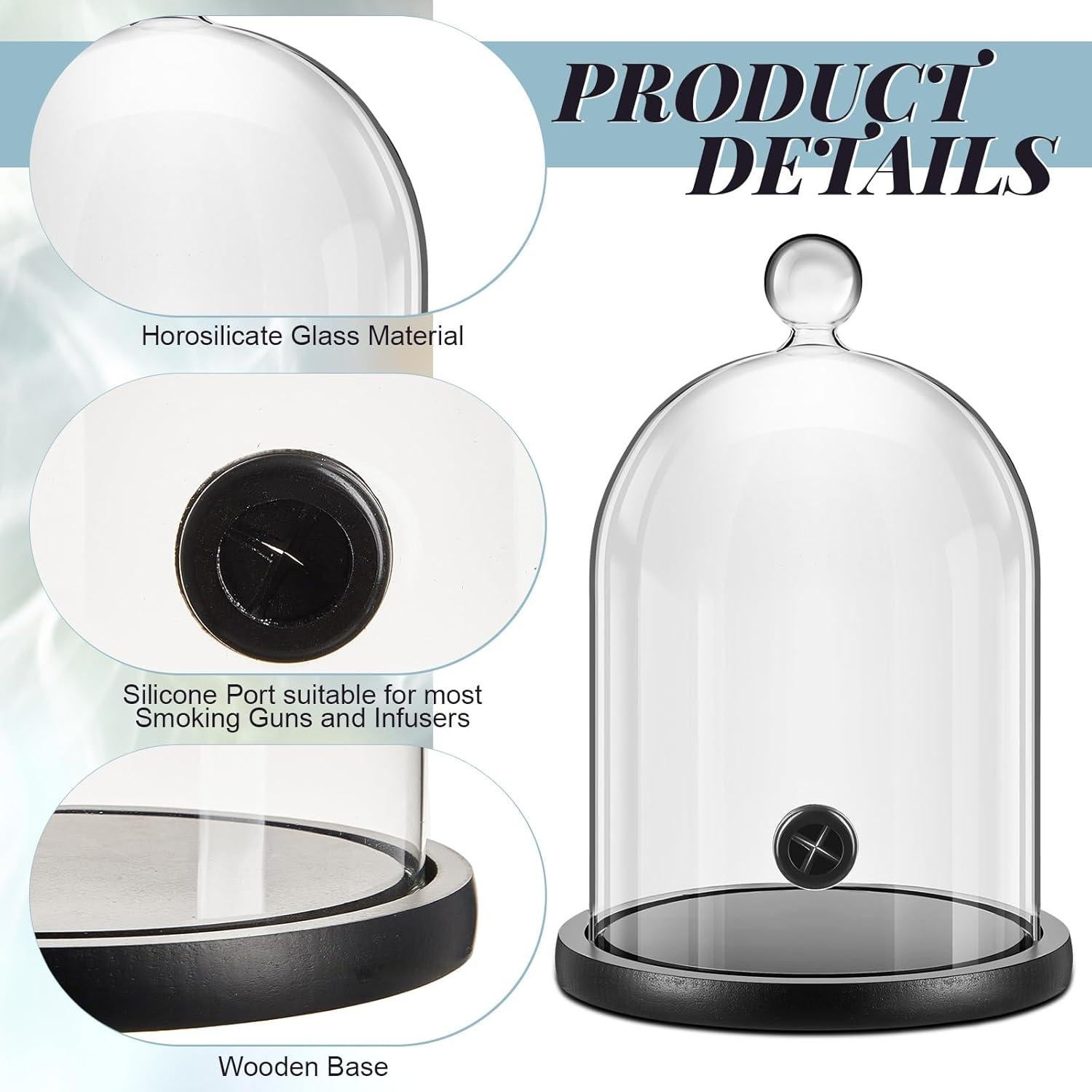 Cloche de Humo de Vidrio Uiifan con Base de Madera - 2 Piezas