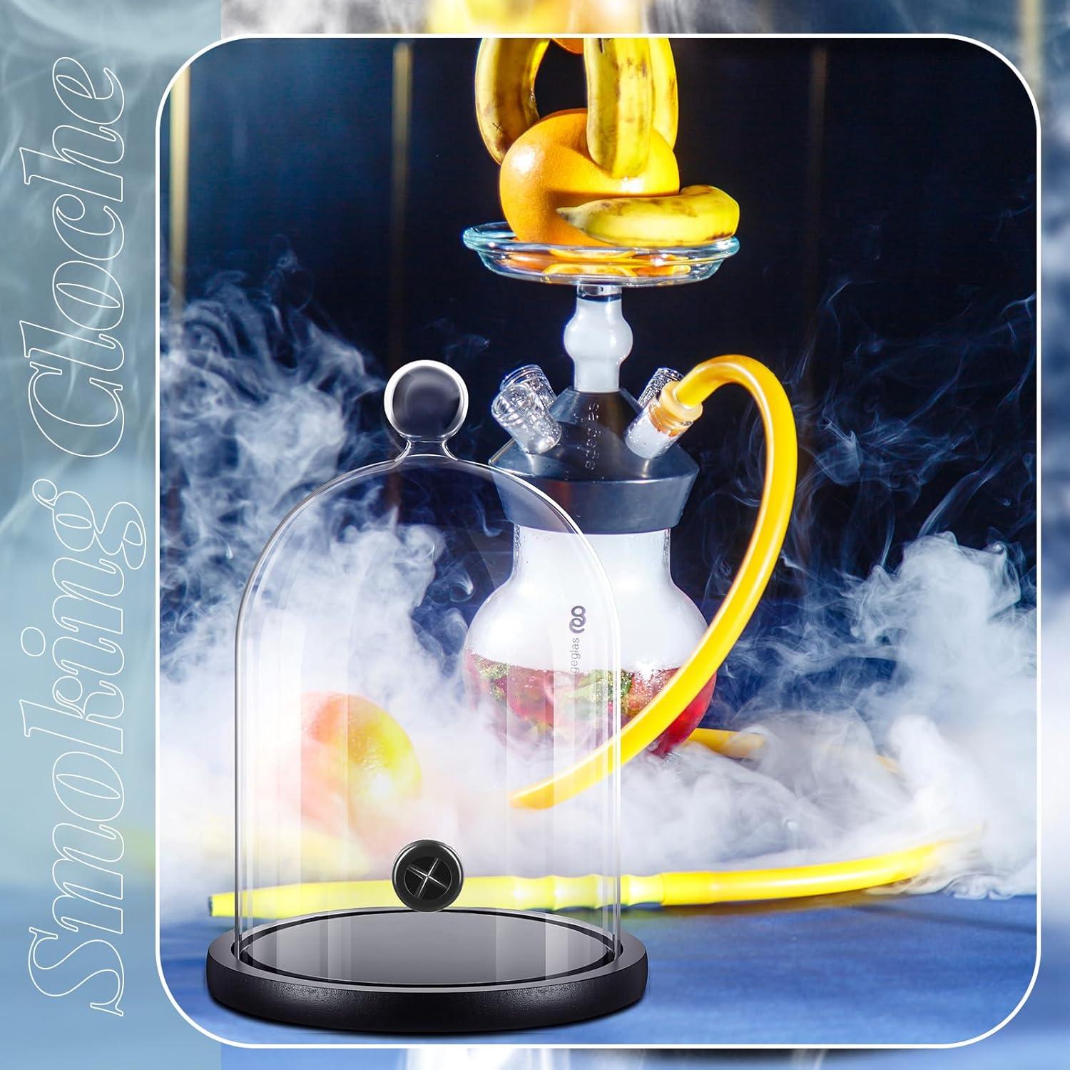 Cloche de Humo de Vidrio Uiifan con Base de Madera - 2 Piezas