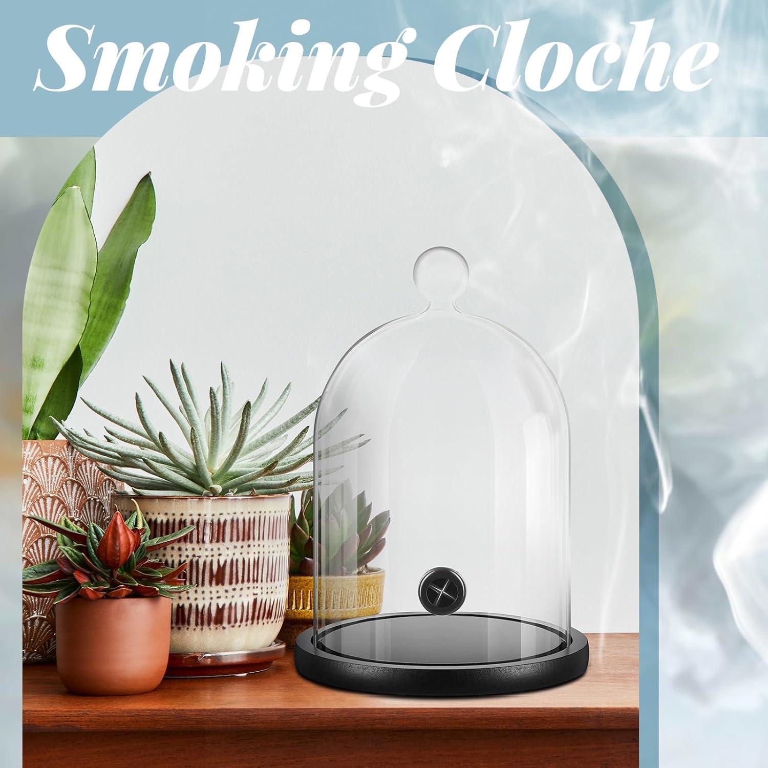 Cloche de Humo de Vidrio Uiifan con Base de Madera - 2 Piezas