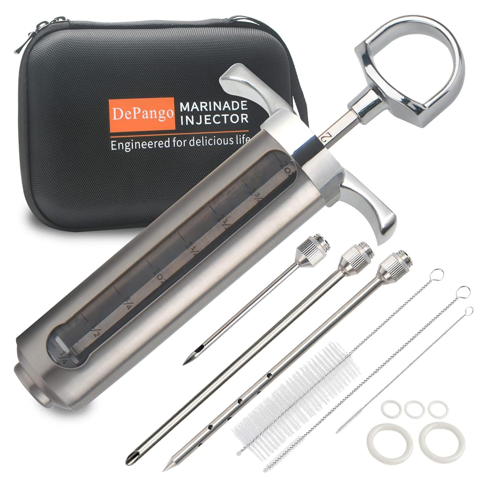 Kit Inyector de Carne DePango 2 oz con 3 Agujas de Acero Inoxidable