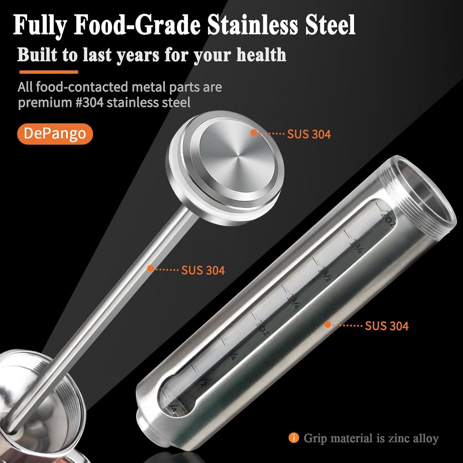 Kit Inyector de Carne DePango 2 oz con 3 Agujas de Acero Inoxidable