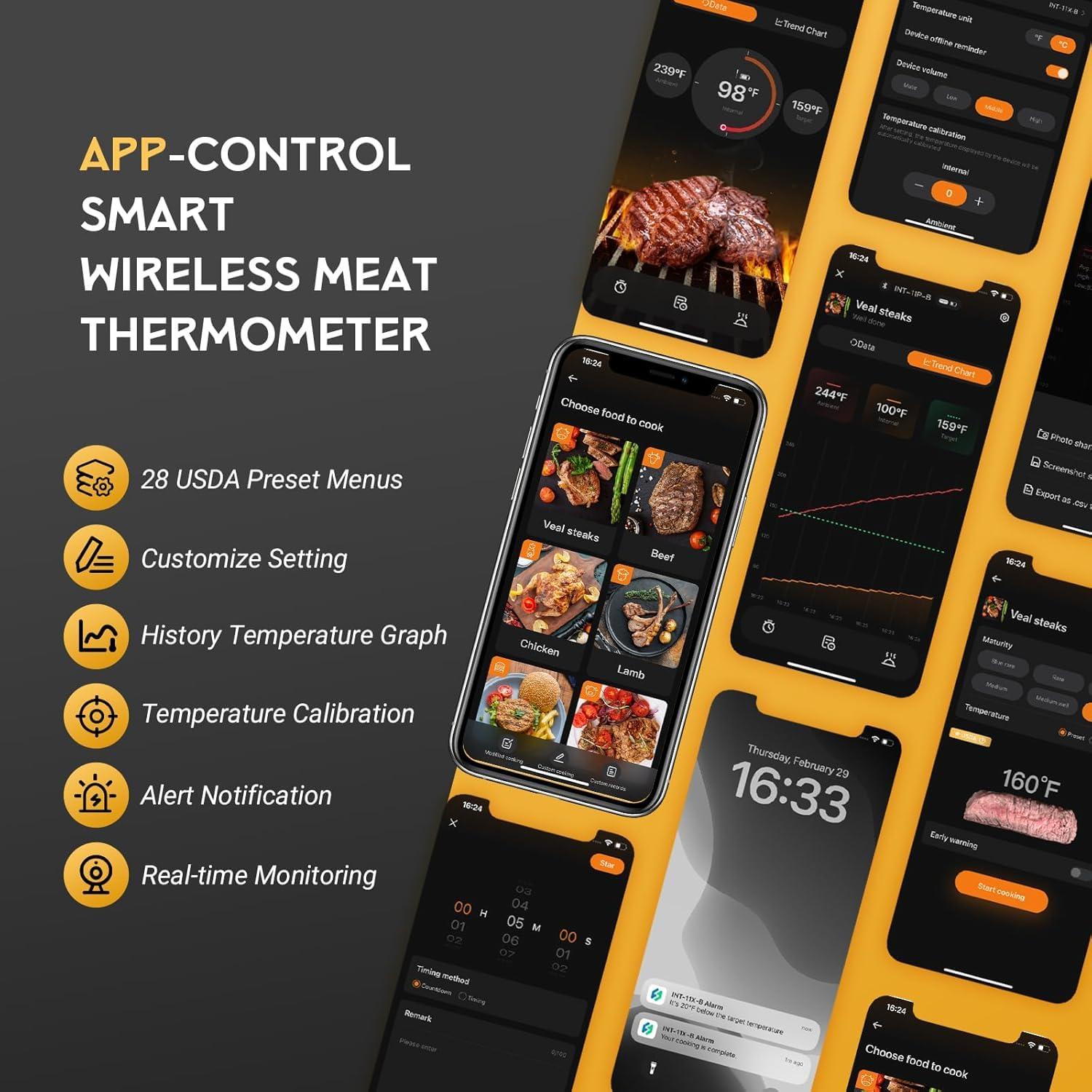 Termómetro de Carne Inalámbrico GrillBliss con Bluetooth 5.4