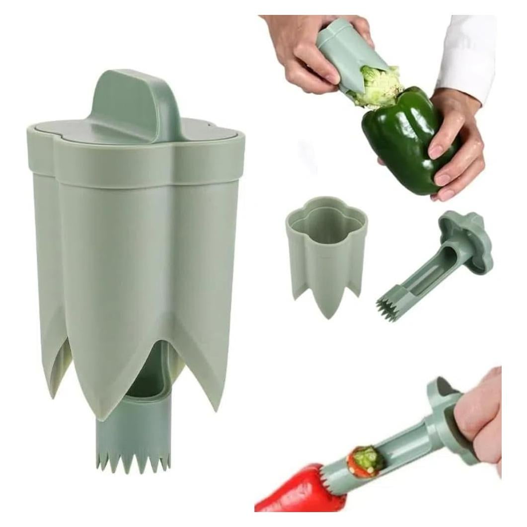 Pepper Seed Corer Remover, 2025 New 2 in 1 Fruit Bell Pepper Cutter & Deseeder, Quickly Cutting and Fruit Pepper Corer Bell Pepper Cutter for Kitchen Home Family Camping