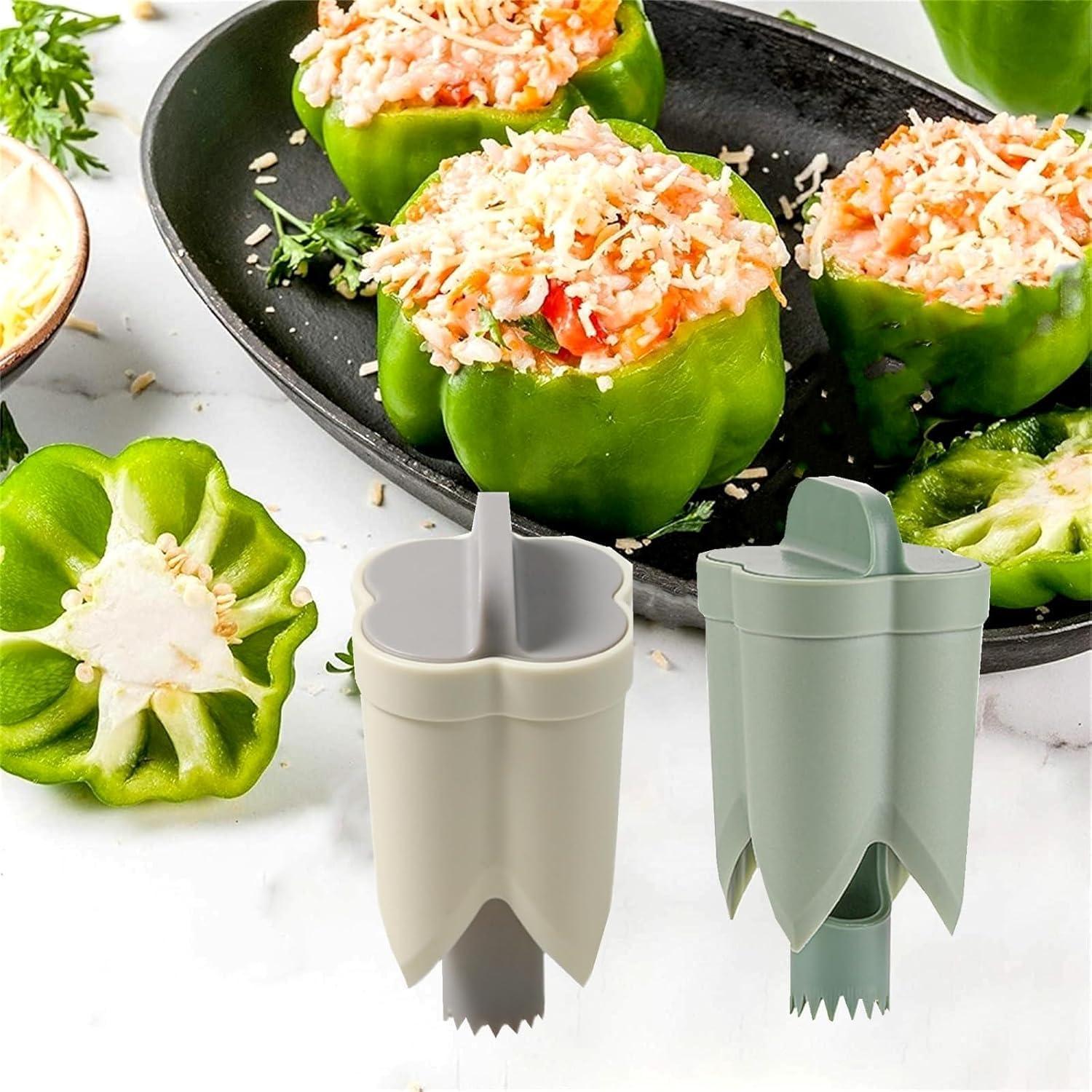 Pepper Seed Corer Remover, 2025 New 2 in 1 Fruit Bell Pepper Cutter & Deseeder, Quickly Cutting and Fruit Pepper Corer Bell Pepper Cutter for Kitchen Home Family Camping