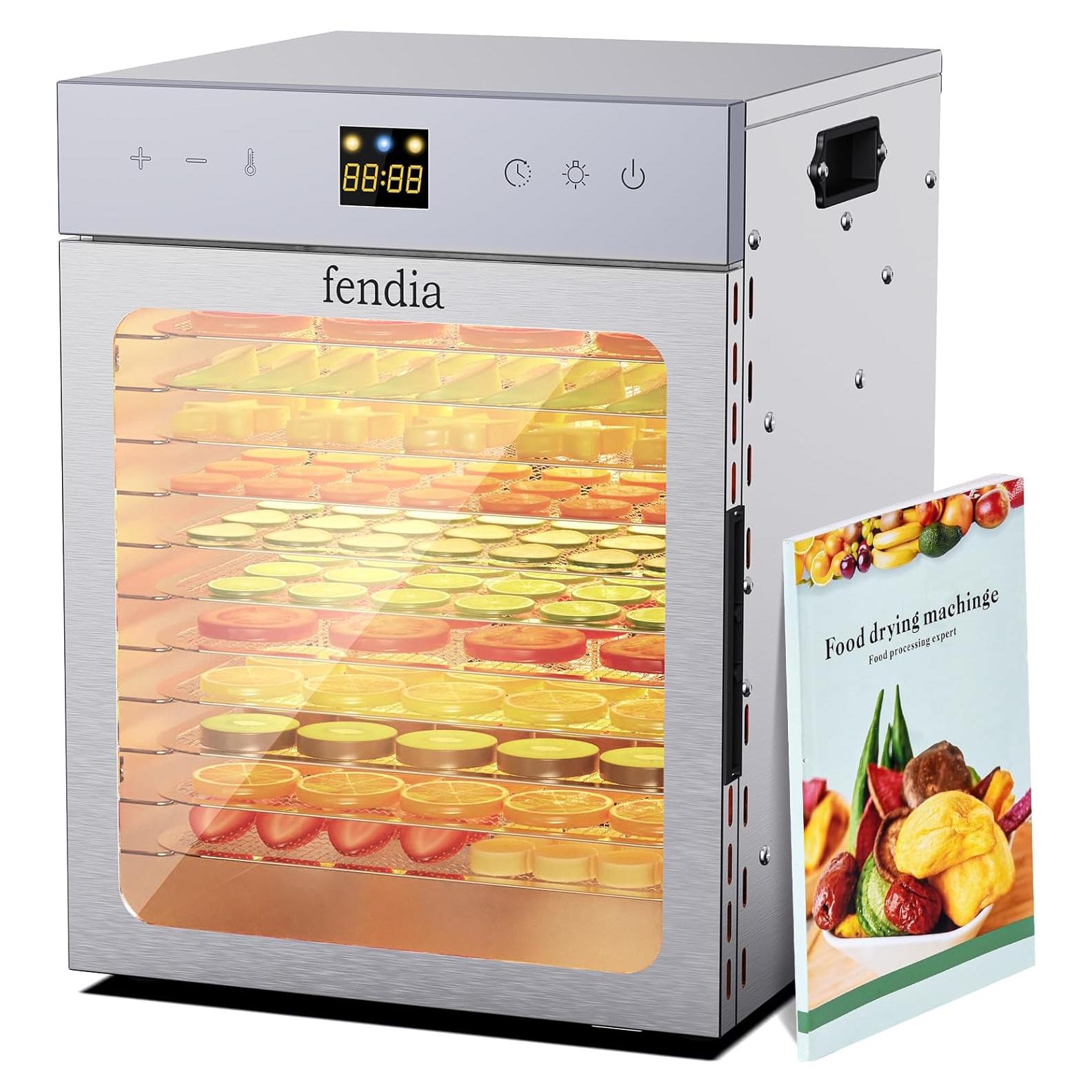 Food Dehydrator for Jerky, 12 Stainless Steel Trays, 1200W Fruit Dehydrator, 24H Timer and 190°F Temperature Control, Overheat Protection, Food Dryer for Jerky, Herbs, Fruit, Dog Treats