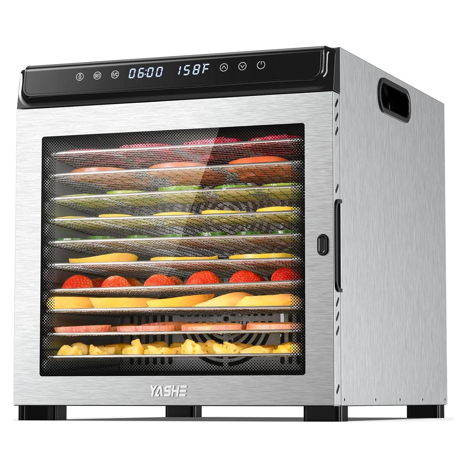 Deshidratadora de Alimentos YASHE FD1001, 10 Bandejas Acero Inoxidable, 1100W