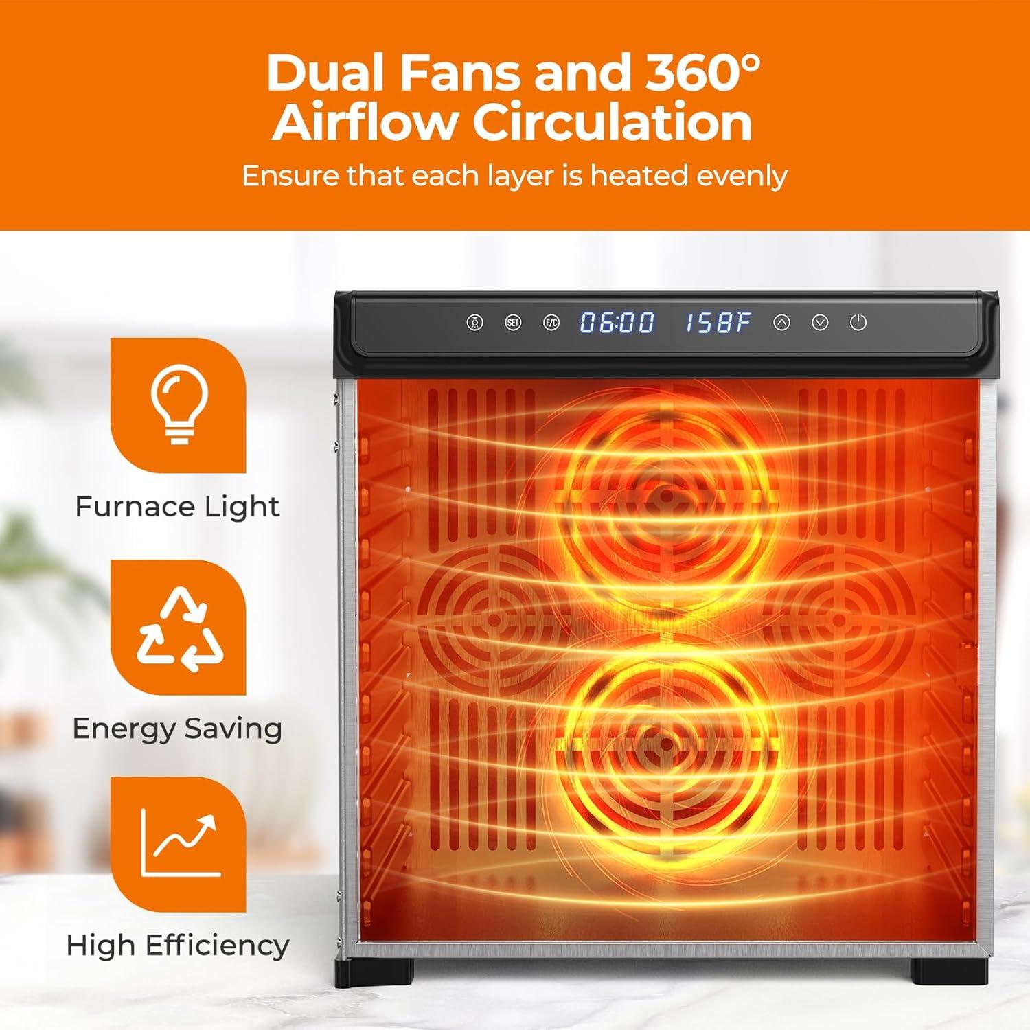 Deshidratadora de Alimentos YASHE FD1001, 10 Bandejas Acero Inoxidable, 1100W