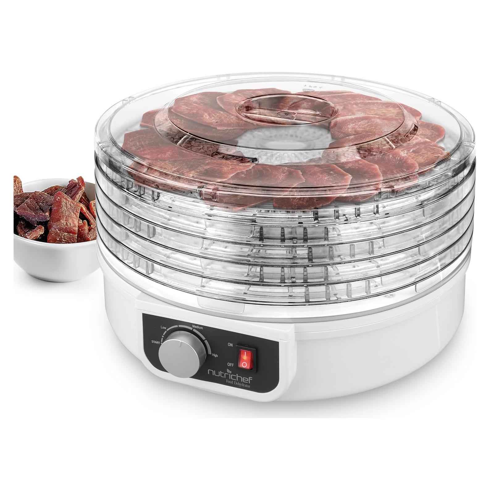 NutriChef Food Dehydrator Machine | Dehydrate Beef Jerky, Meats, Mushrooms, Fruits & Vegetables | Great For At Home Use | Uses High-Heat Circulation for Even Dehydration | 5 Easy to Clean Trays.
