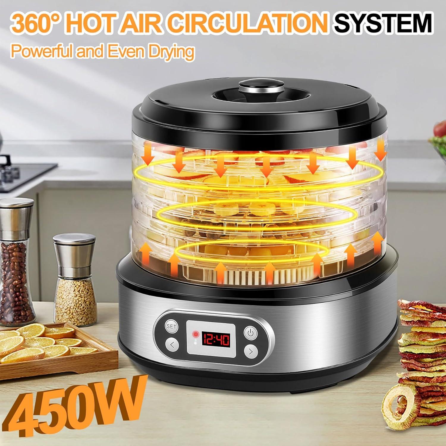 Deshidratadora de Alimentos LanAqua 450W Acero Inoxidable 5 Bandejas