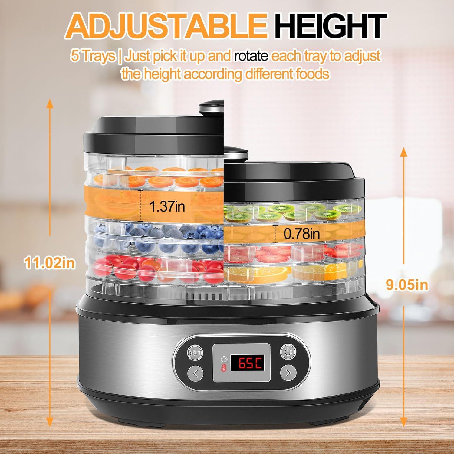 Deshidratadora de Alimentos LanAqua 450W Acero Inoxidable 5 Bandejas