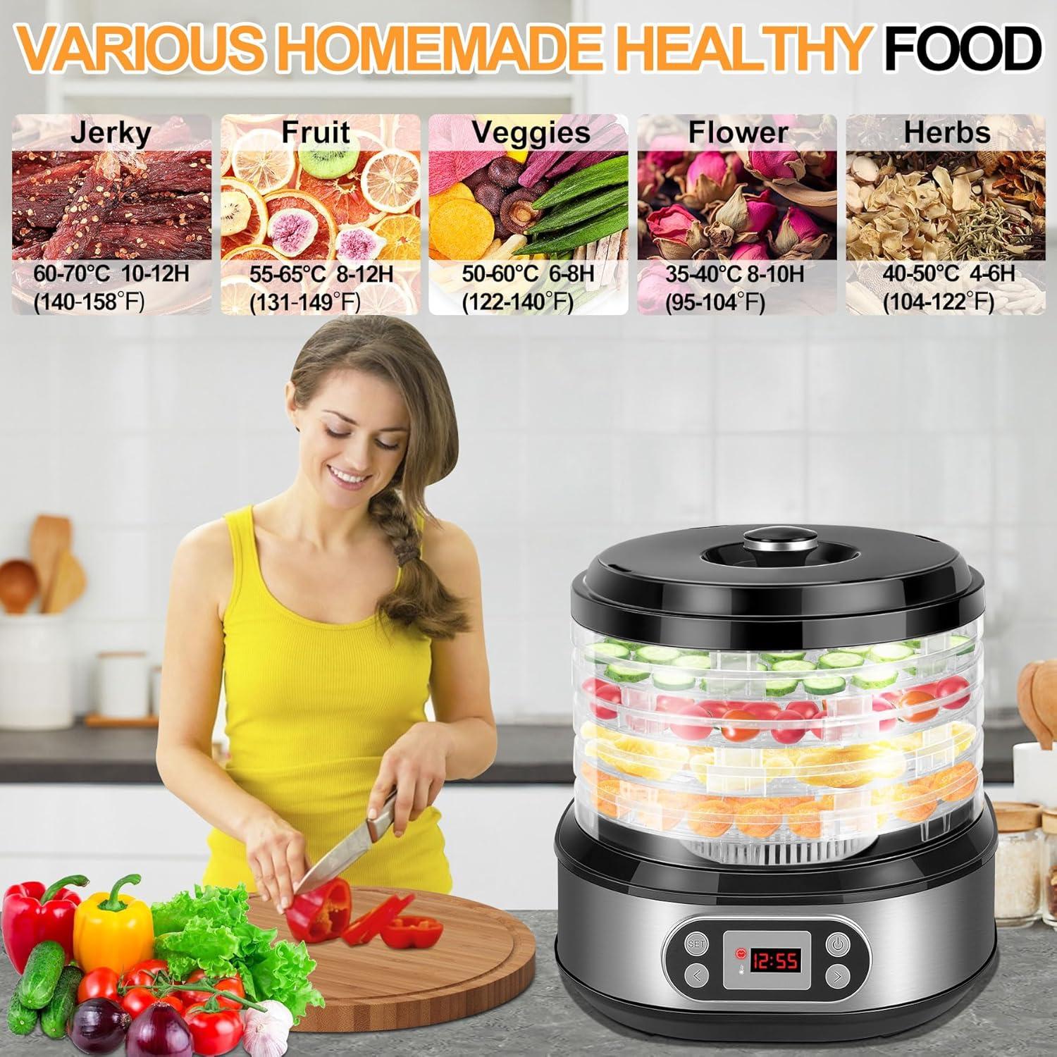 Deshidratadora de Alimentos LanAqua 450W Acero Inoxidable 5 Bandejas