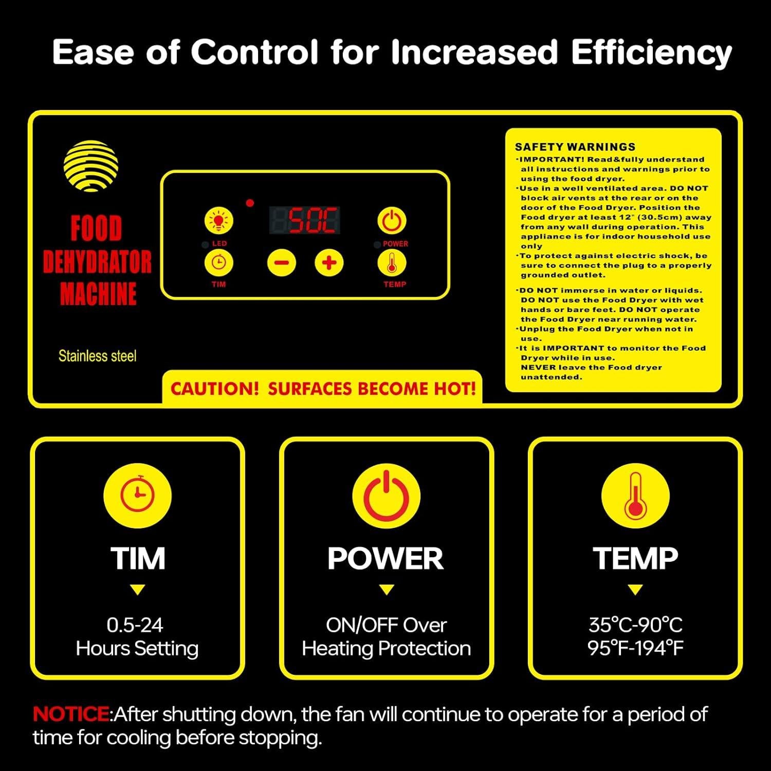 Deshidratadora de Alimentos Leconchef 12 Bandejas Acero Inoxidable 1000W