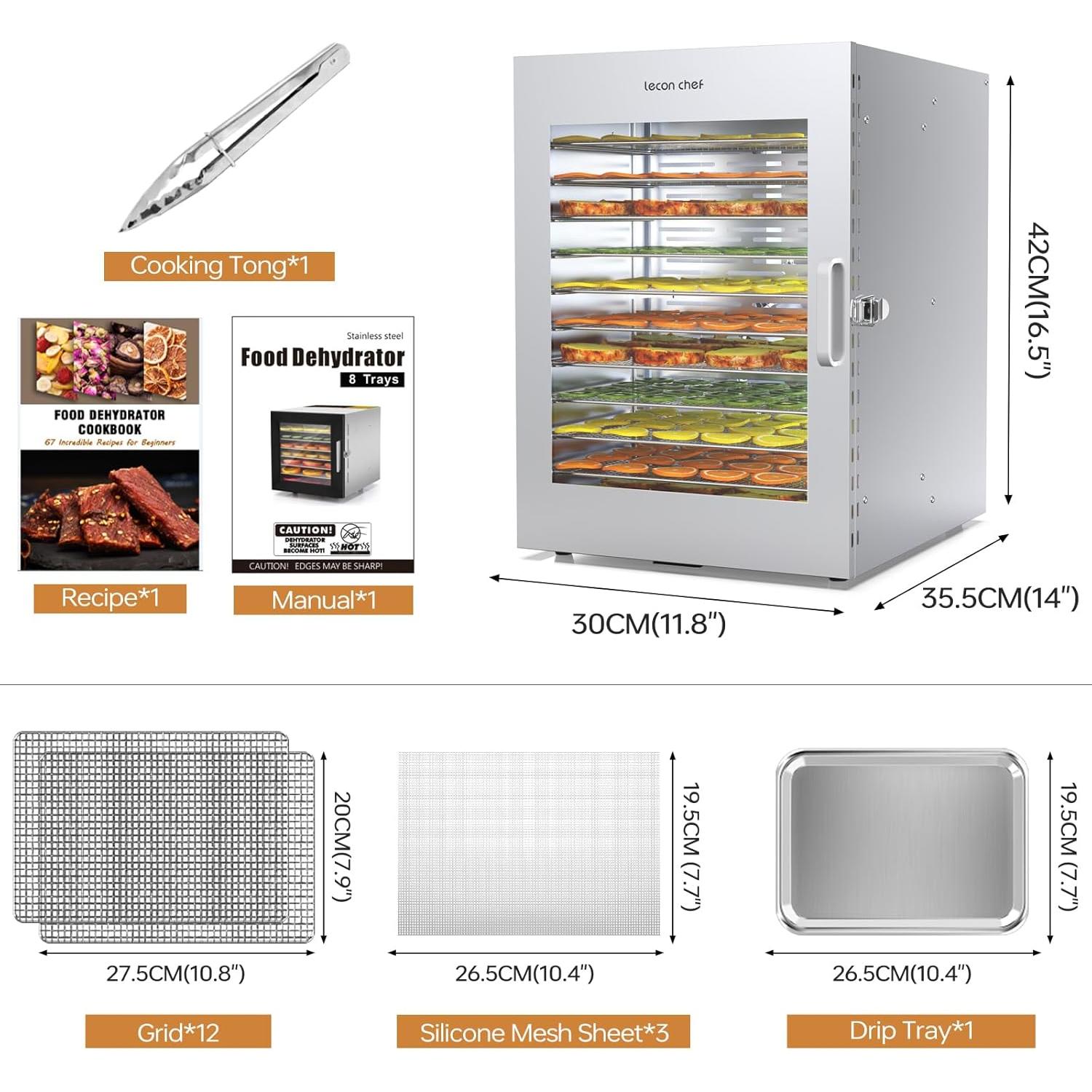 Deshidratadora de Alimentos Leconchef 12 Bandejas Acero Inoxidable 1000W
