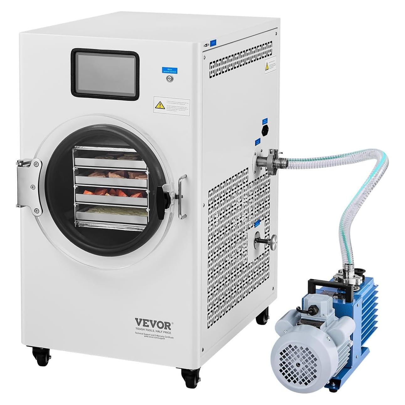 VEVOR Vacuum Freeze Dryer Machine, 8.8-13.2 LBS/Batch Food Freeze Drying Machine with 4-Layer Trays, Vacuum Pump, Adjustable Timer and Temperature Control, for Fruits Vegetables Meat, White