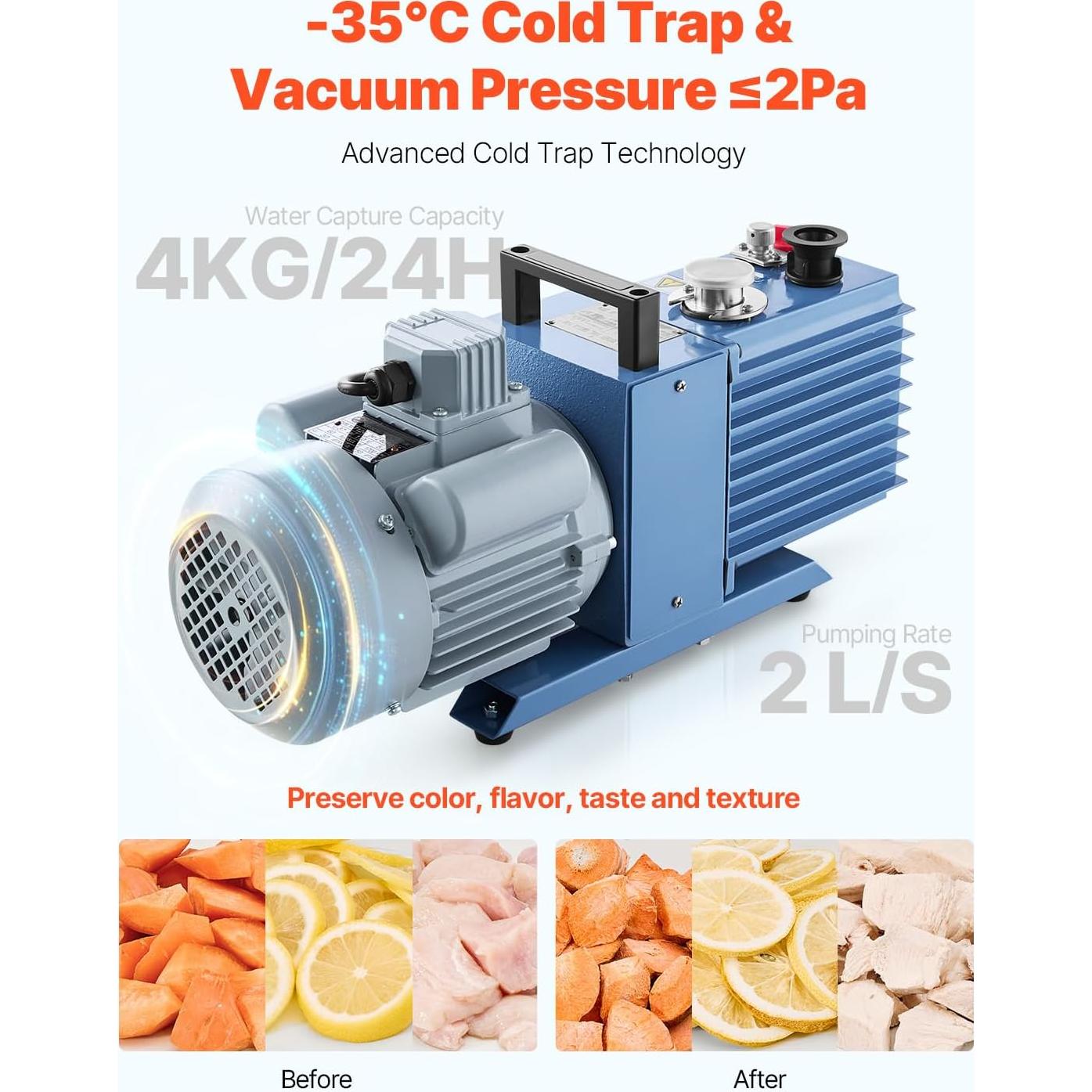 VEVOR Vacuum Freeze Dryer Machine, 8.8-13.2 LBS/Batch Food Freeze Drying Machine with 4-Layer Trays, Vacuum Pump, Adjustable Timer and Temperature Control, for Fruits Vegetables Meat, White