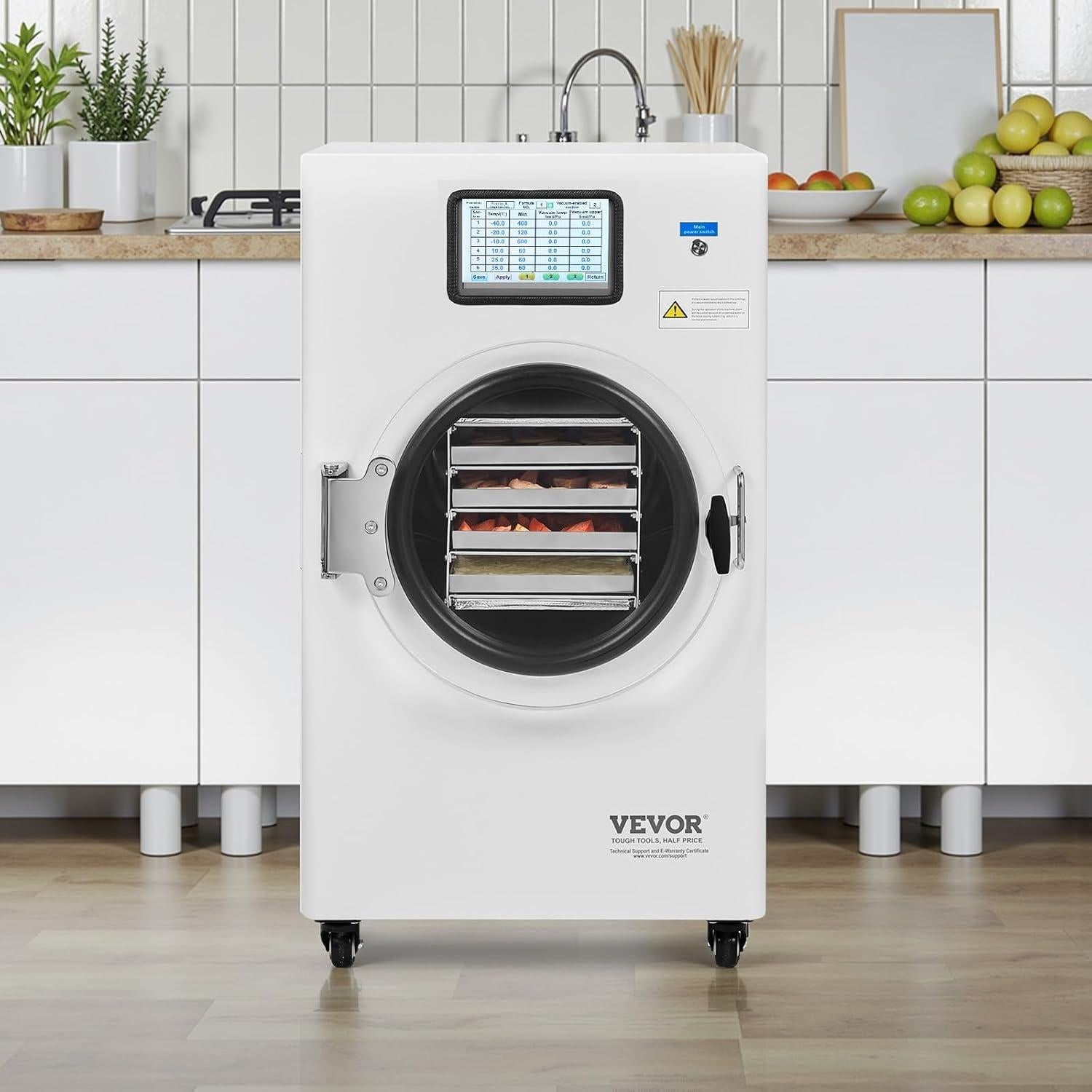 VEVOR Vacuum Freeze Dryer Machine, 8.8-13.2 LBS/Batch Food Freeze Drying Machine with 4-Layer Trays, Vacuum Pump, Adjustable Timer and Temperature Control, for Fruits Vegetables Meat, White