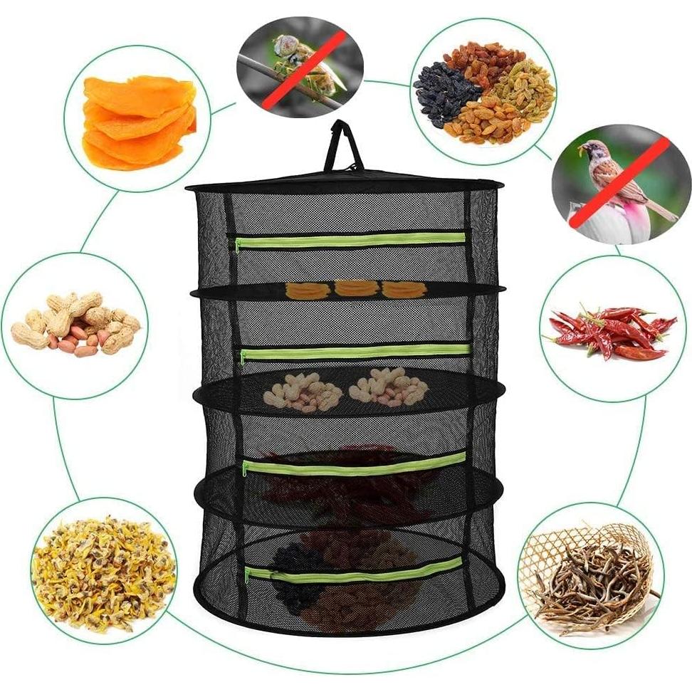Drying Rack Plant Net Premium Mesh Tents Dryer kit Hanging Clothes Net Folding Nylon Netting Collapsible Mesh Food Dehydrator Receive Storage Carrying Bag 2/4/6 Layer 2FT (4 Layer)