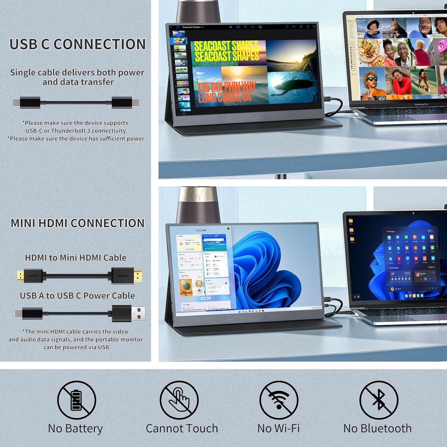 Monitor Portátil ReHisk 15.6'' FHD 1080P IPS con Funda