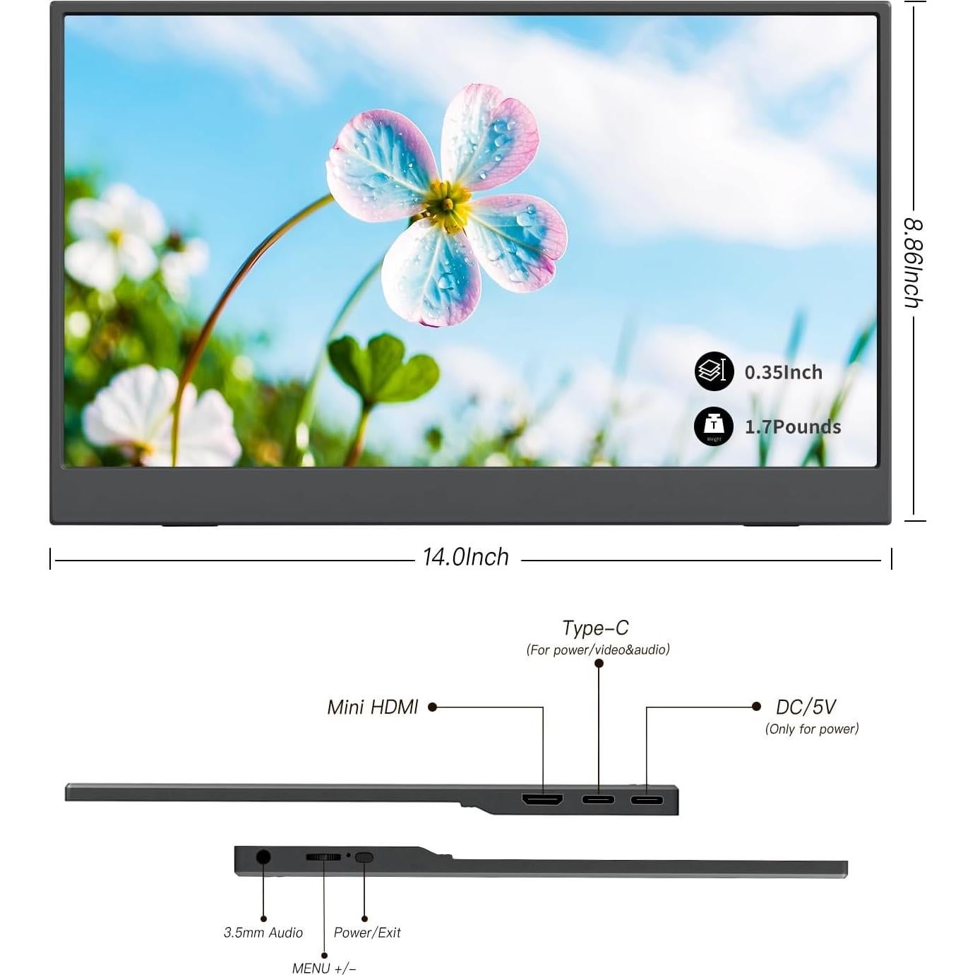 Monitor Portátil ReHisk 15.6'' FHD 1080P IPS con Funda