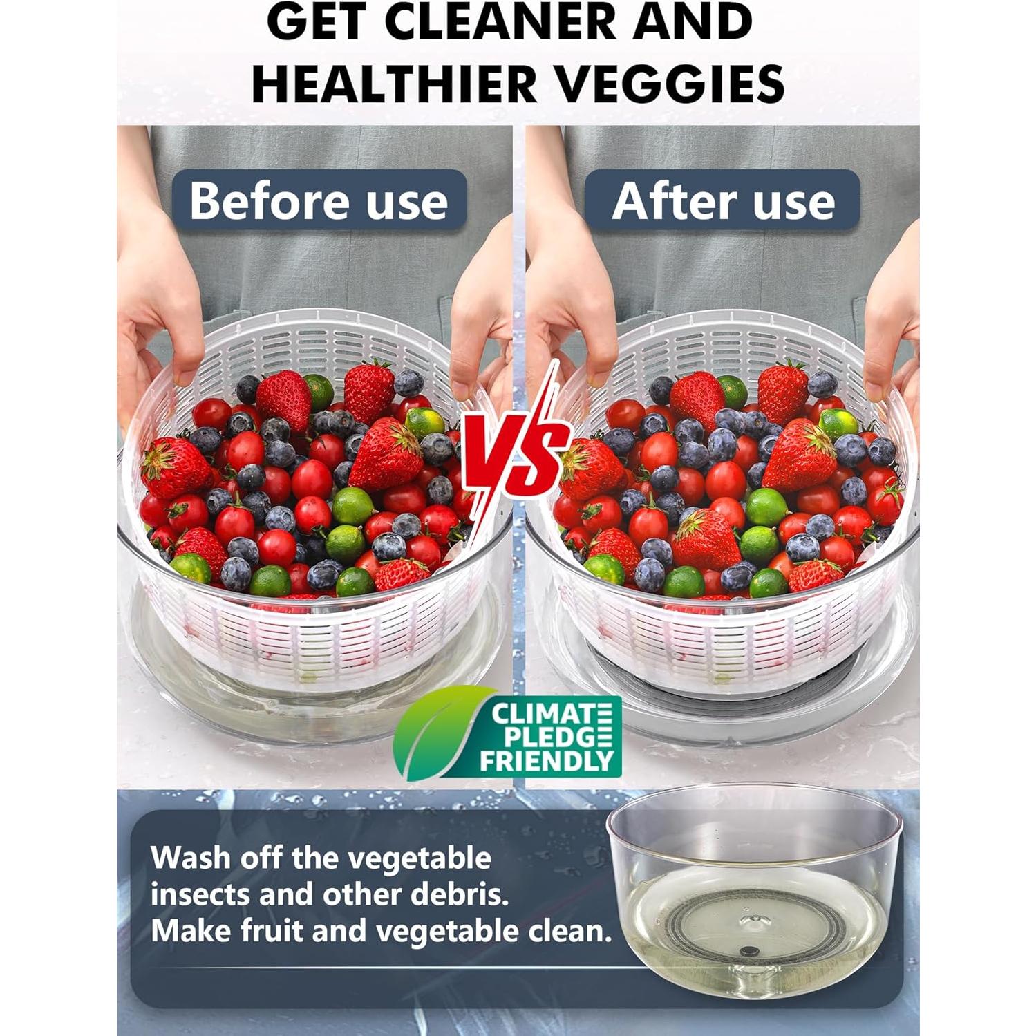 Salad Spinner Large 5L Capacity, Easy to Clean Lettuce Spinner with Bowl, Vegetable Washer Dryer Dishwasher Safe Ideal for Vegetables and Fruits without BPA, Large 4.5 Quart