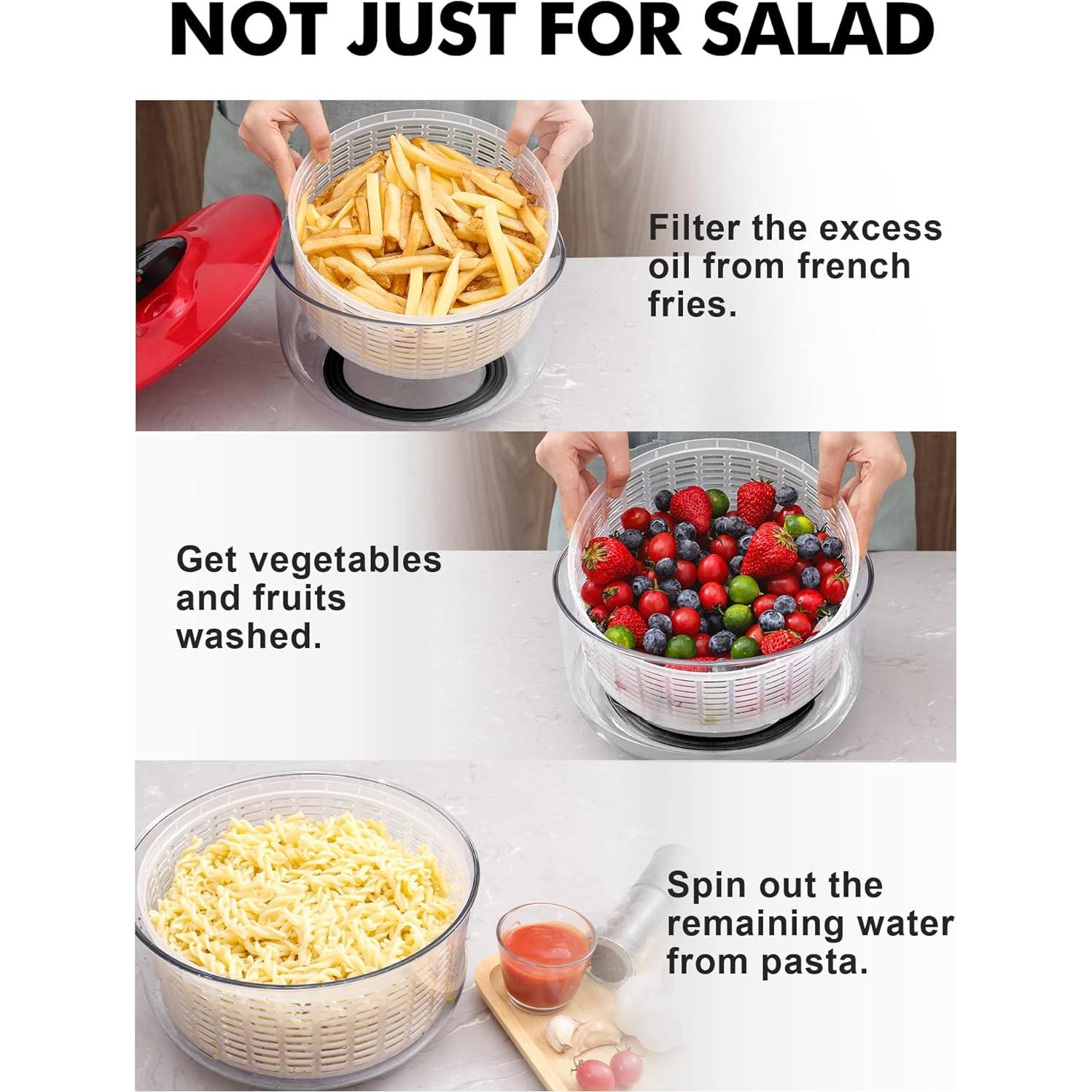 Salad Spinner Large 5L Capacity, Easy to Clean Lettuce Spinner with Bowl, Vegetable Washer Dryer Dishwasher Safe Ideal for Vegetables and Fruits without BPA, Large 4.5 Quart