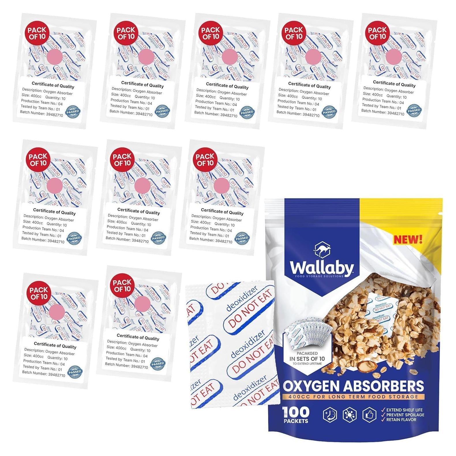 Absorbentes de Oxígeno Wallaby 400cc - 100 Unidades Grado Alimenticio