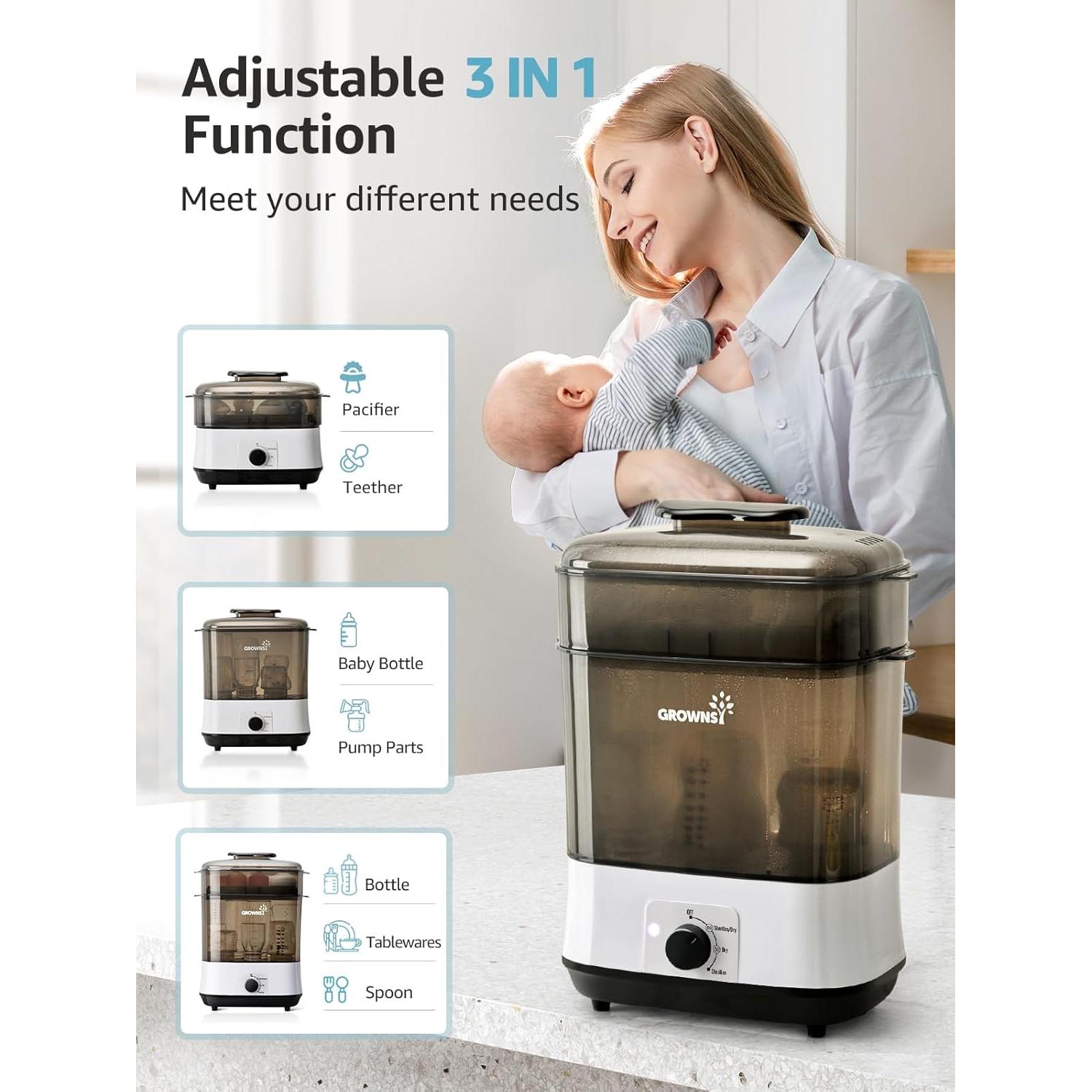Esterilizador y Secador de Botellas GROWNSY Gris, 8 Biberones