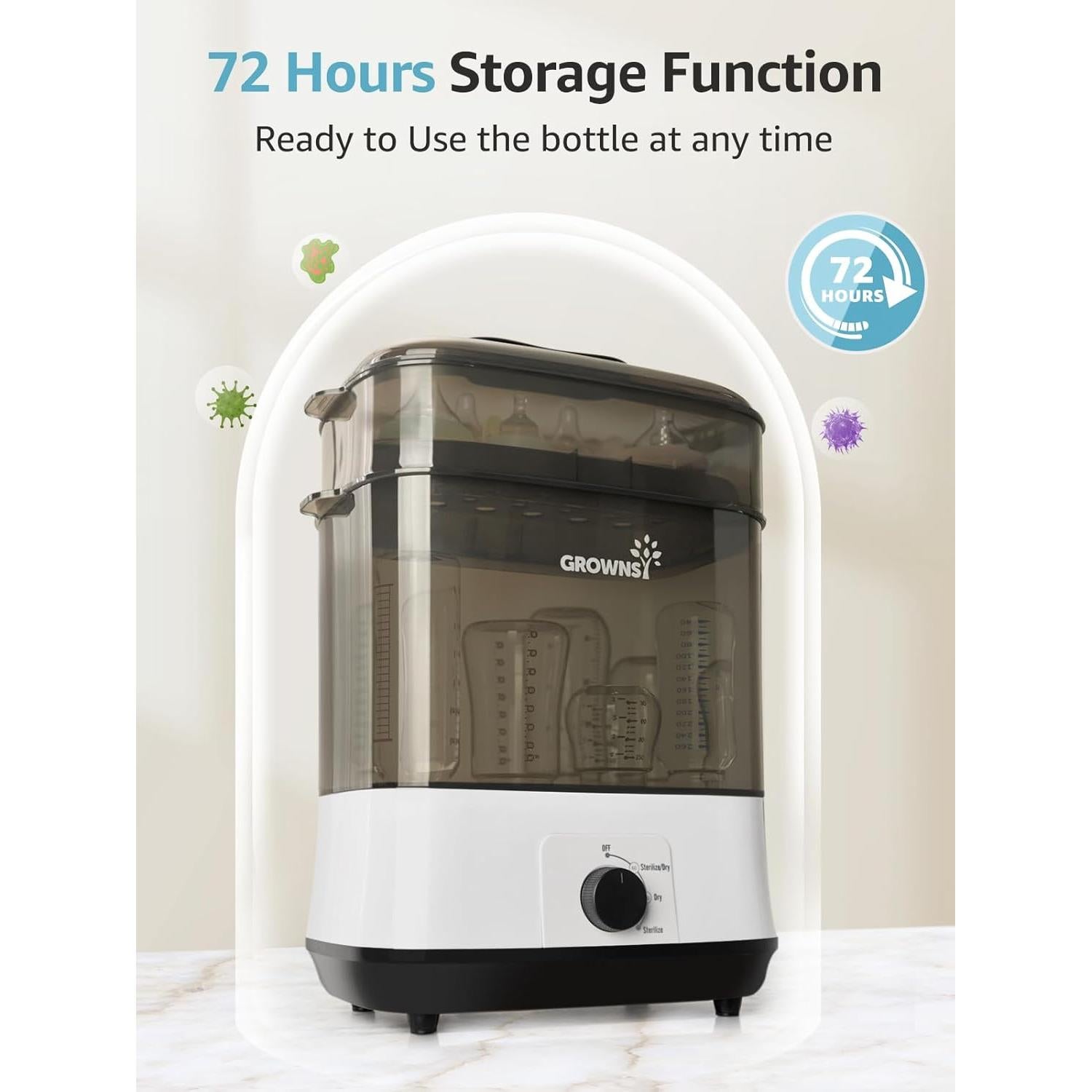 Esterilizador y Secador de Botellas GROWNSY Gris, 8 Biberones