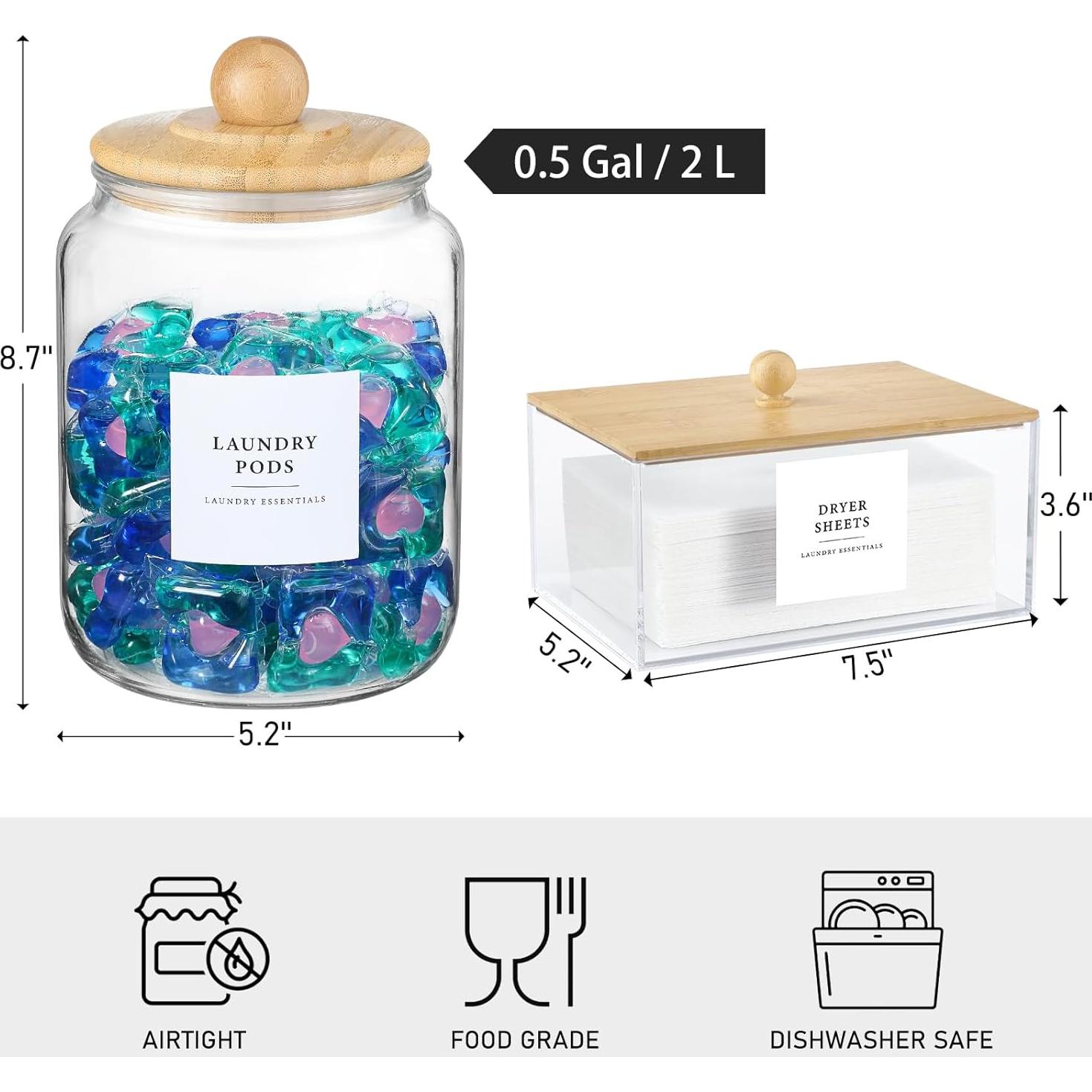 Frascos de vidrio herméticos LANDNEOO 1.89L con tapas de bambú