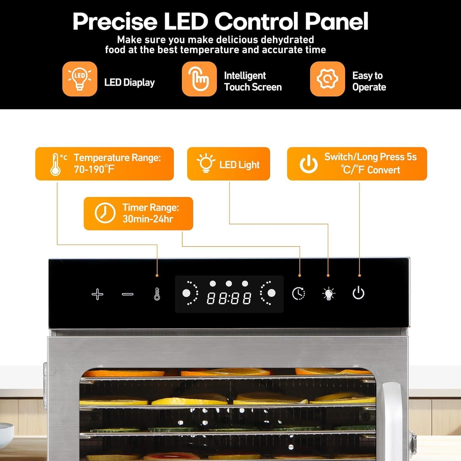 Panana Food Dehydrator Machine Dryer for Jerky: Stainless Steel Dehydrater for Fruit Herb Meat Dog Treats- Food Drier for Meat Beef Dehydration (6 trays)