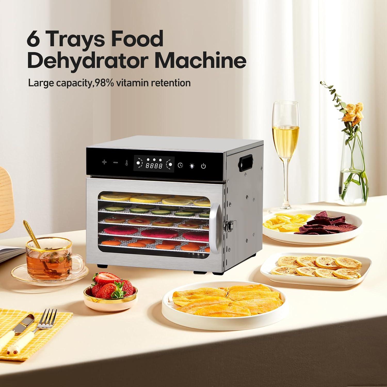 Panana Food Dehydrator Machine Dryer for Jerky: Stainless Steel Dehydrater for Fruit Herb Meat Dog Treats- Food Drier for Meat Beef Dehydration (6 trays)