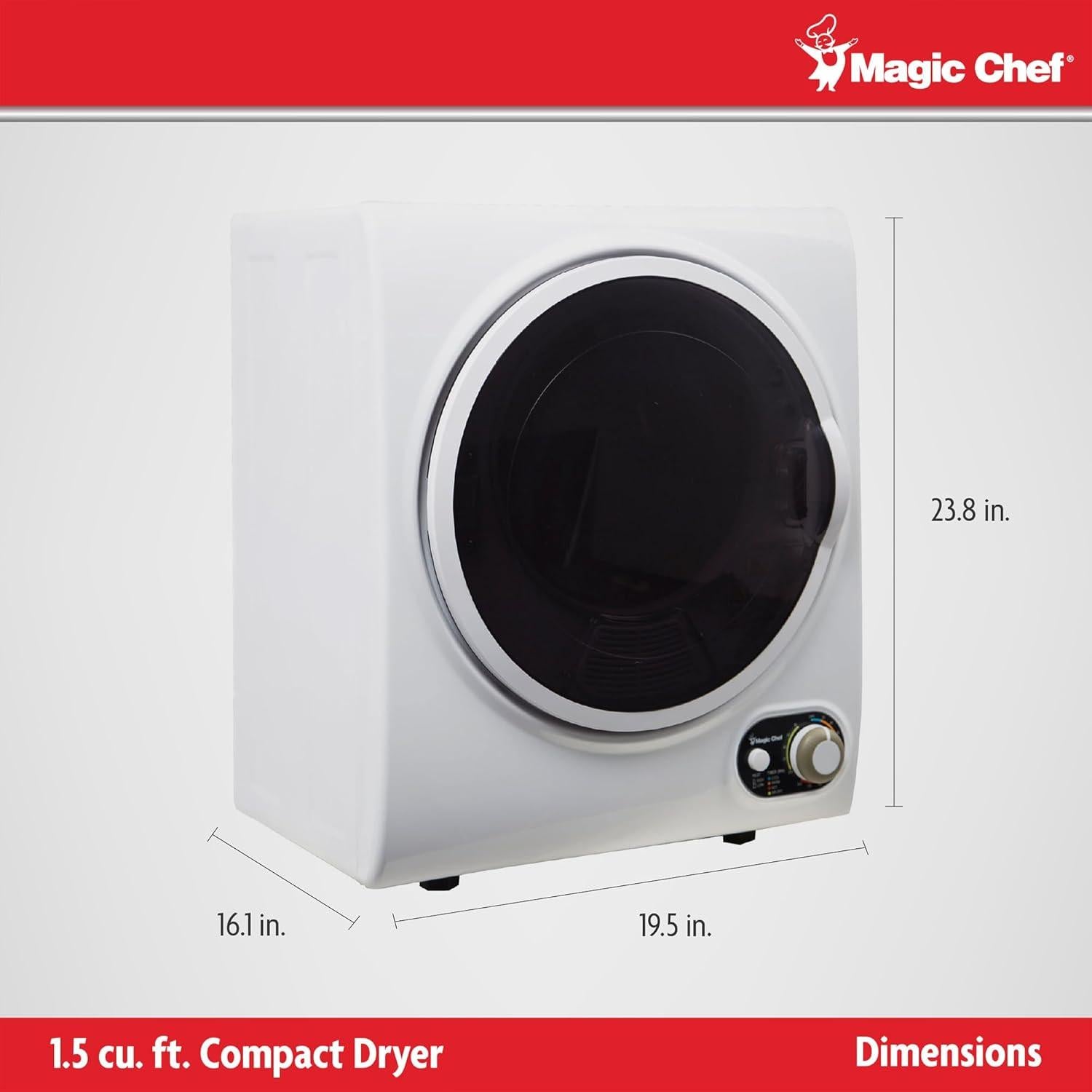 Magic Chef Compact Electric White MCSDRY15W 1.5 cu. ft. Laundry Dryer