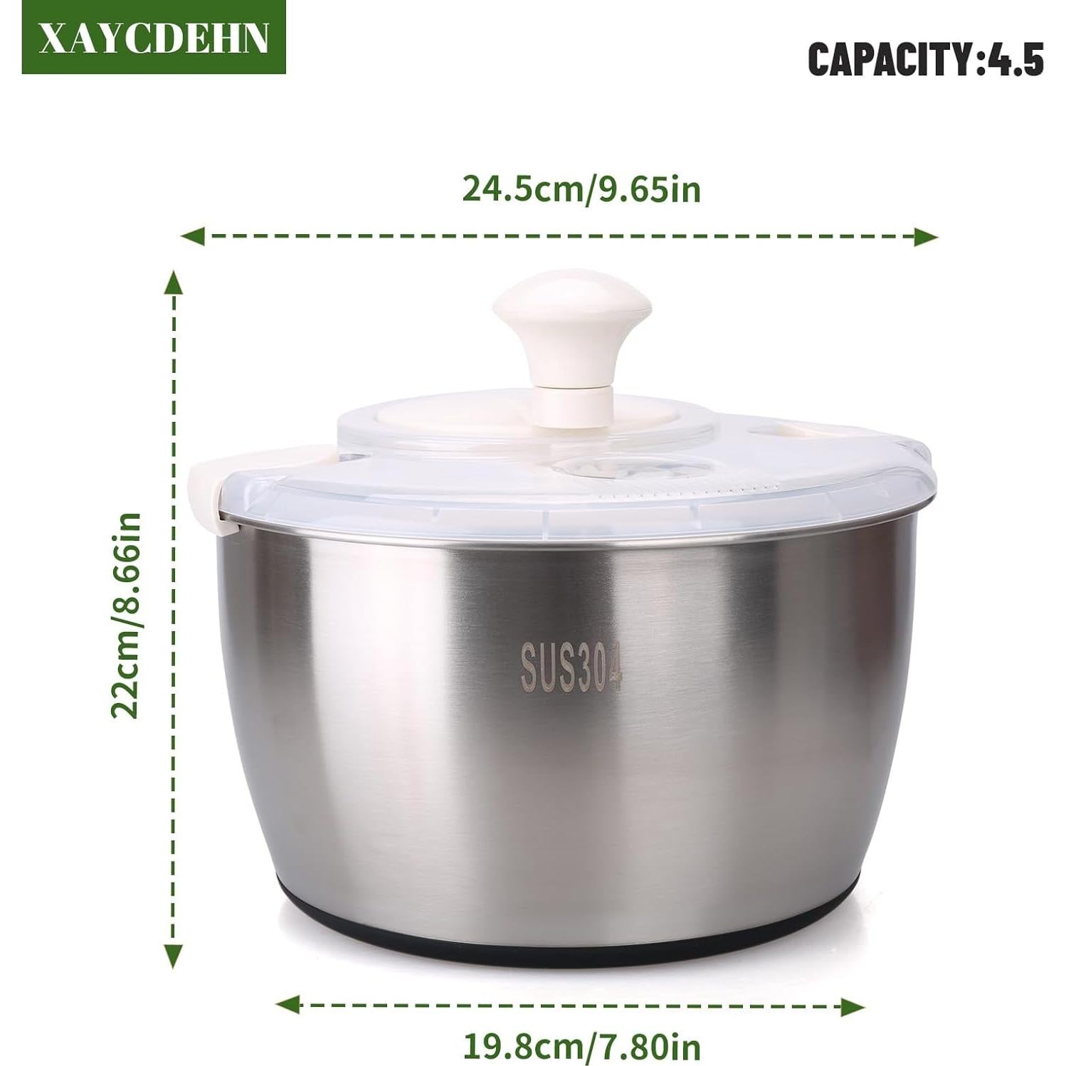 Rotador de Ensalada XAYCDEHN Acero Inoxidable 5 Cuartos