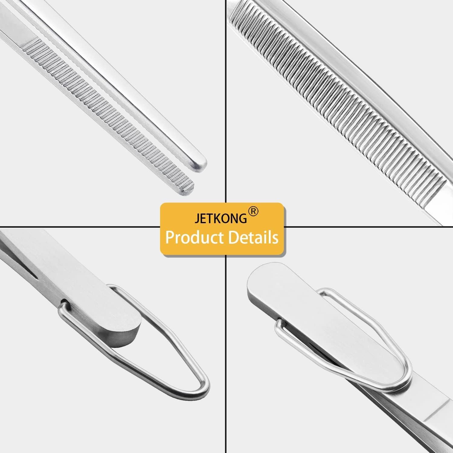 JETKONG 7 Inch Tweezers Tongs Mini Kitchen Food Tweezers Small Cooking Thin Tongs, Set of 3 (7 7 7 Inch, Silver)