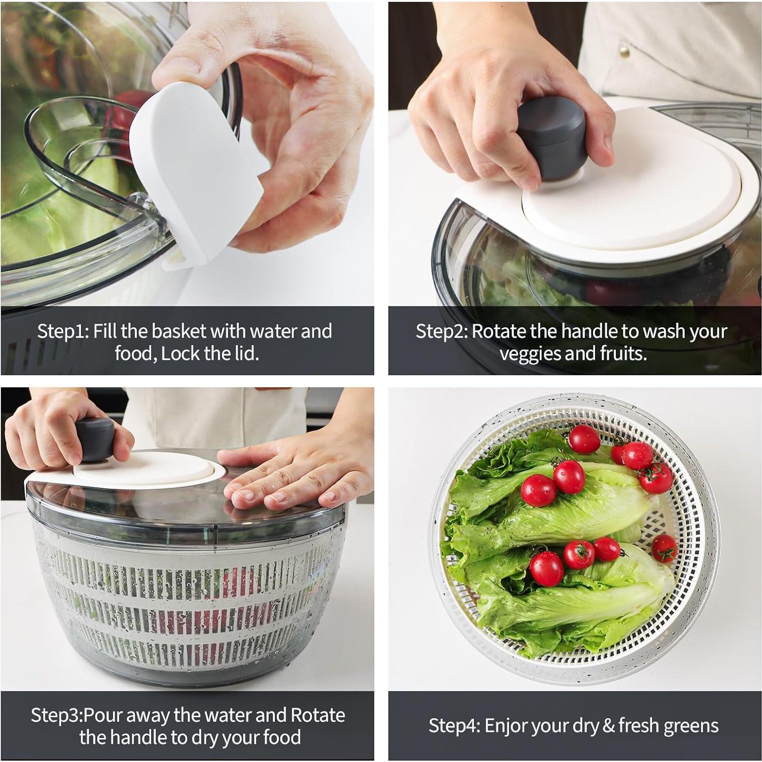 Centrifugadora de Ensalada Cambom 3Qt Blanca, Lava y Seca Verduras