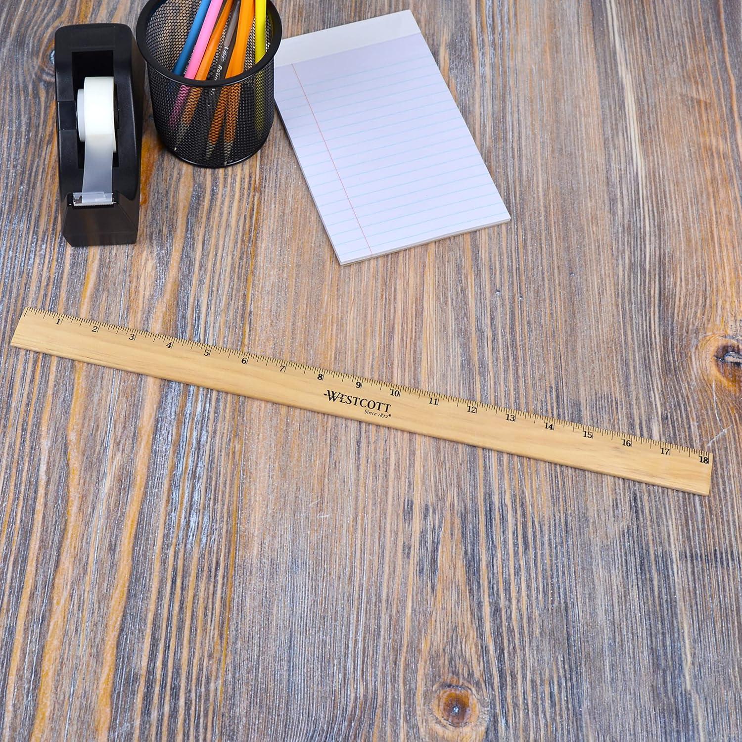 05018 Beveled Wooden Ruler with Single Metal Edge, 18 Inch