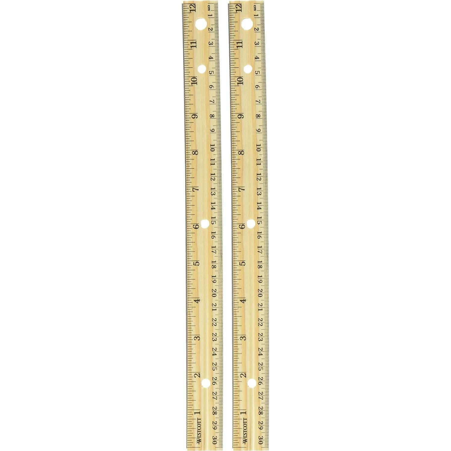 Regla de Madera Perforada Westcott 30.48 cm con Bisel Metálico