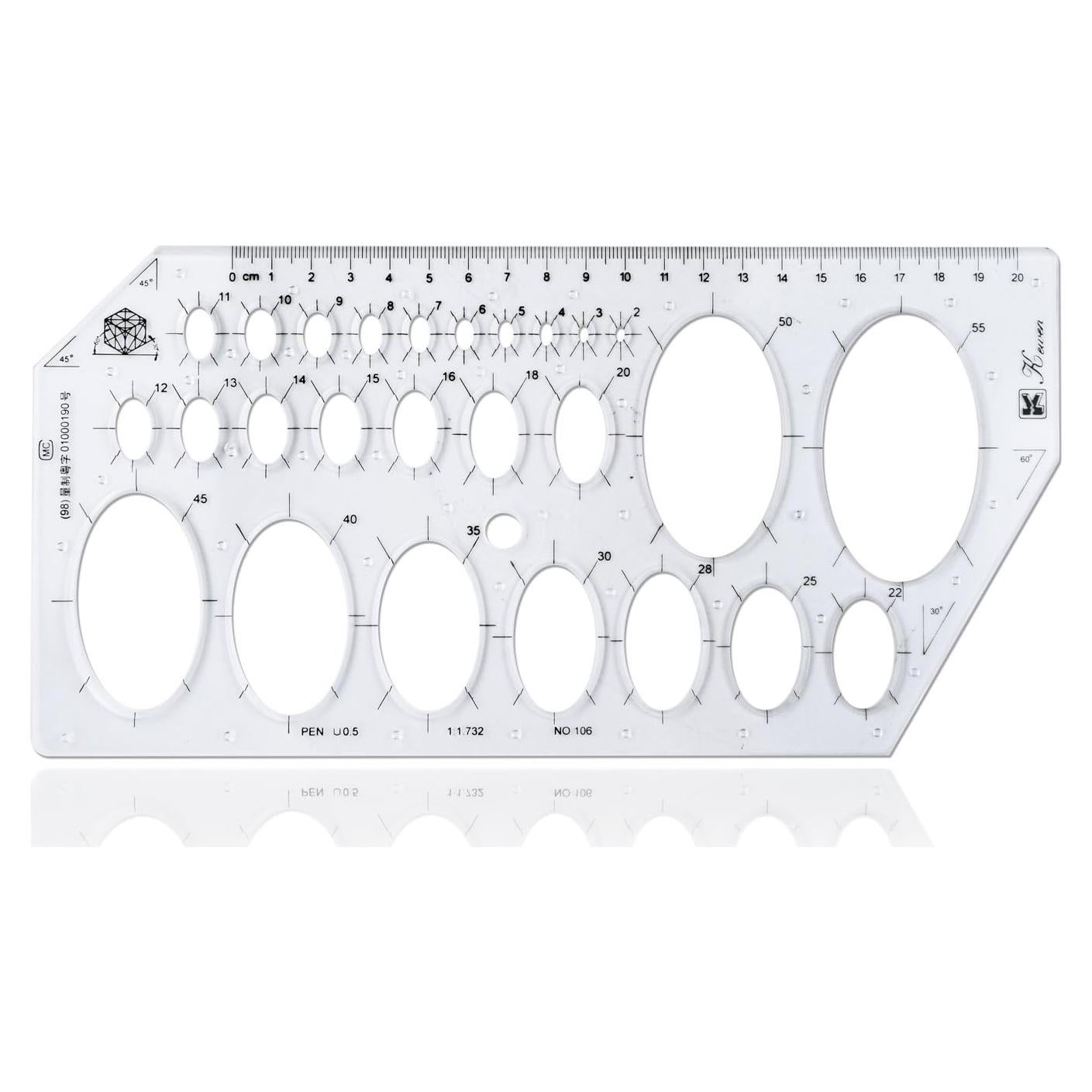 Regla de Dibujo ZYHW de Plástico Transparente 26 Plantillas